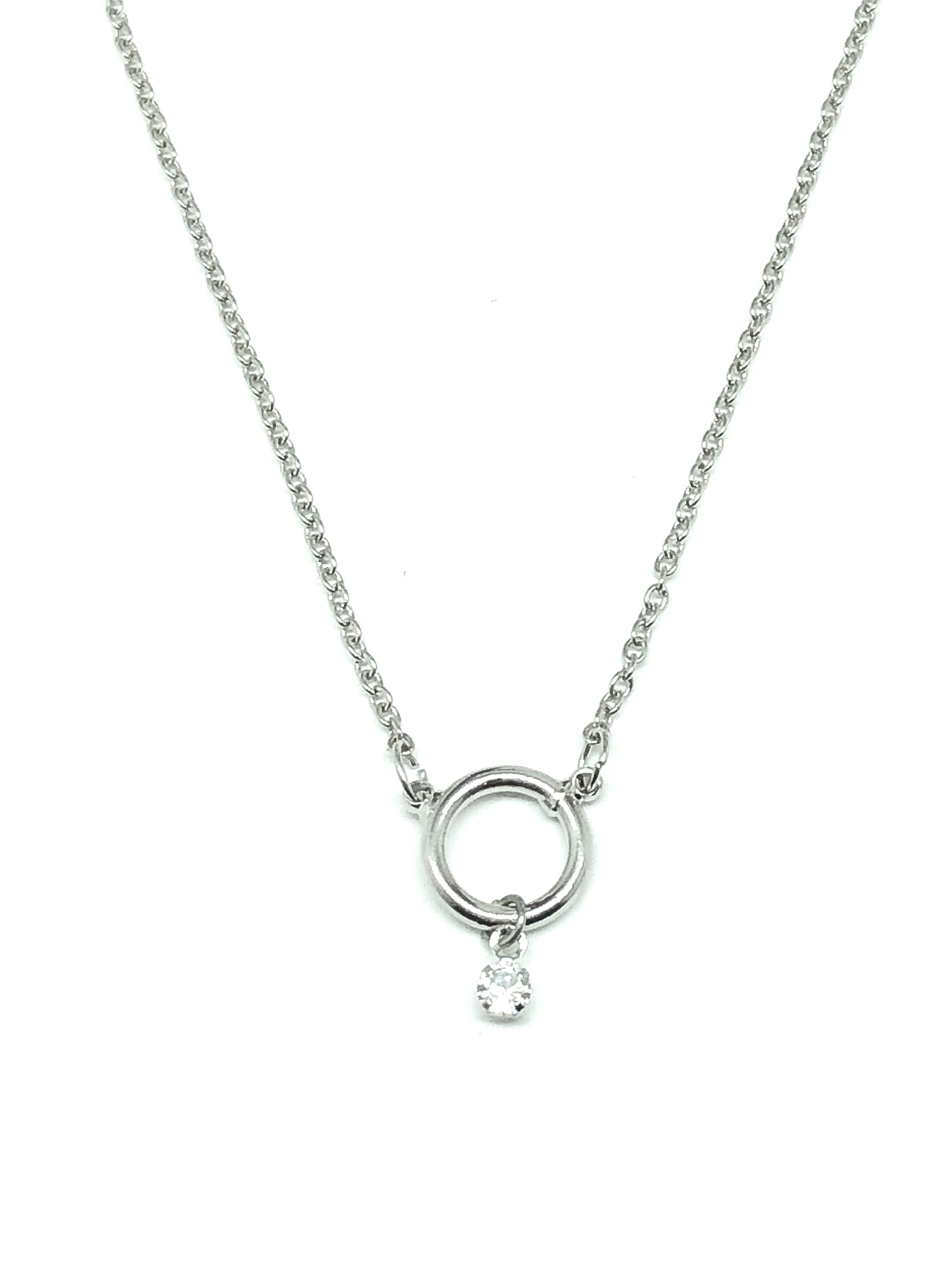 Minimalist Style Station Circle Design Silver Pendant Necklace