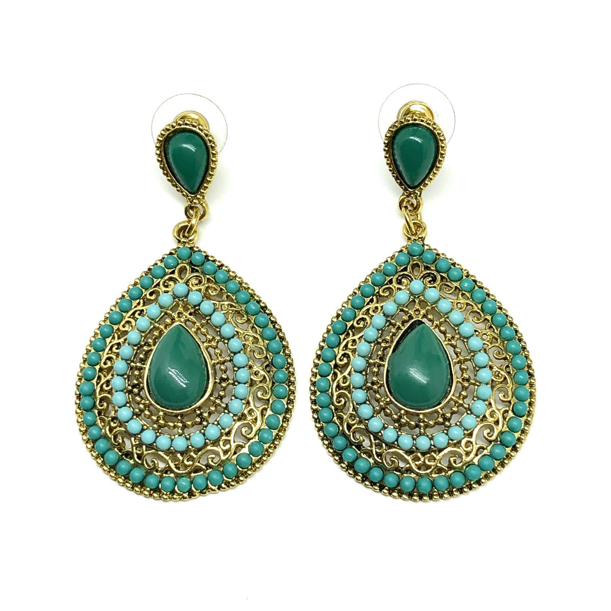 Boho Style Green Gold Dangle Earrings Estate Fashion Jewelry