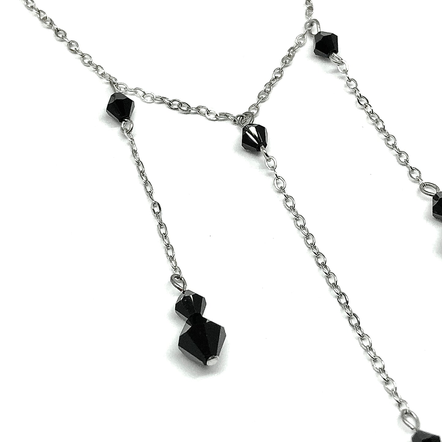 Stylish 16in Sterling Silver Black Bead Station Y Chain Necklace