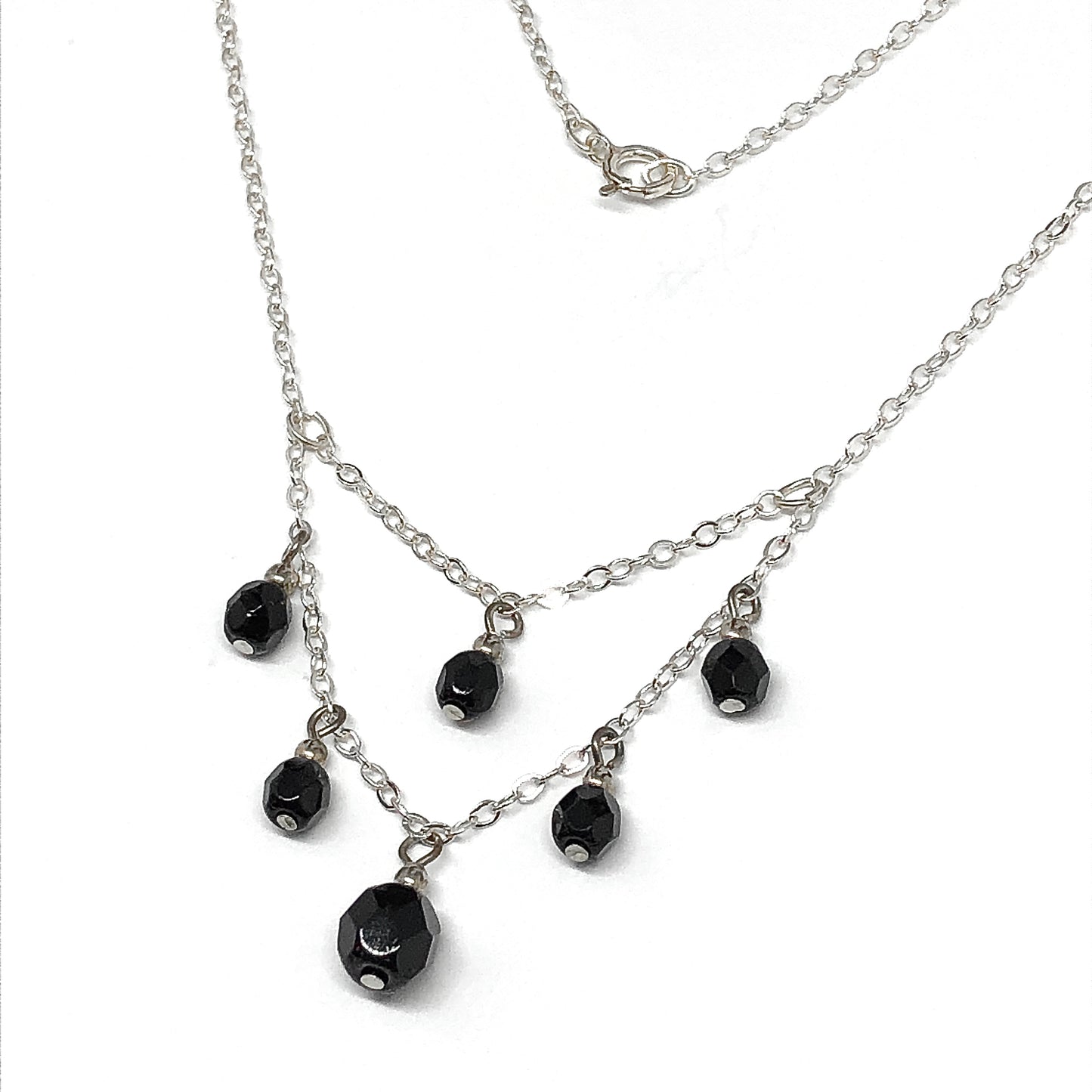 Short Sterling Silver Black Crystal Minimalist Style Necklace