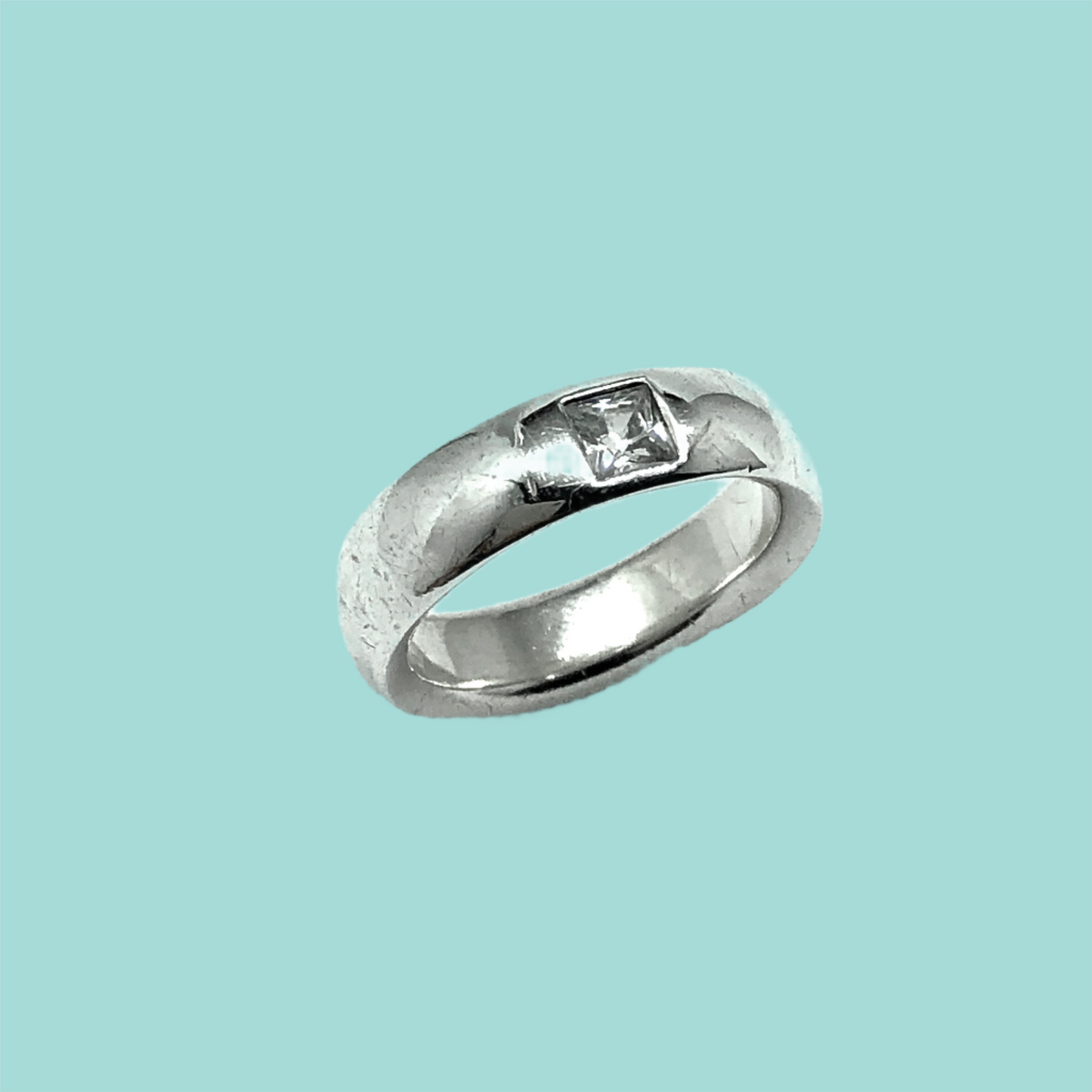 Sterling Silver Band Unisex sz8 Princess Cut Cubic Zirconia Solitaire Ring