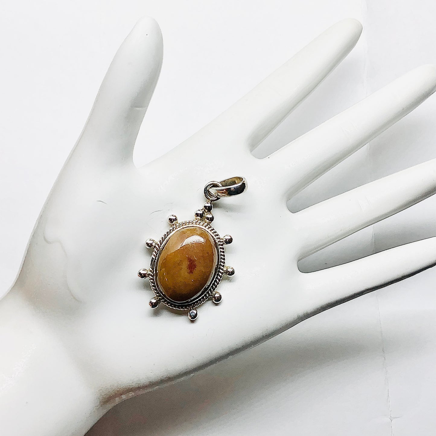 Streetwear, Punk, Grunge, Surfer Style | Sterling Silver Oval Ship Wheel Design Unique Brown Bloodstone Pendant