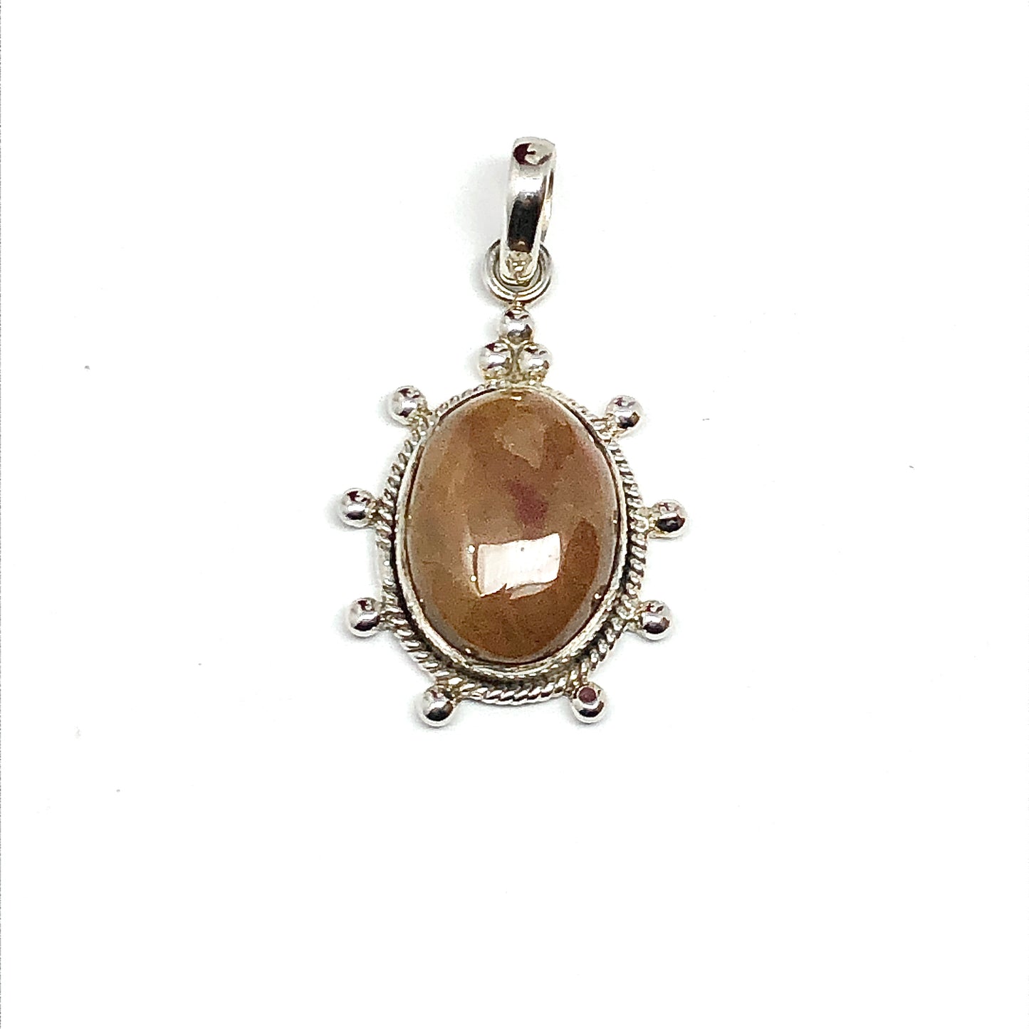 Sterling Silver Ship Wheel Design Unique Brown Bloodstone Pendant