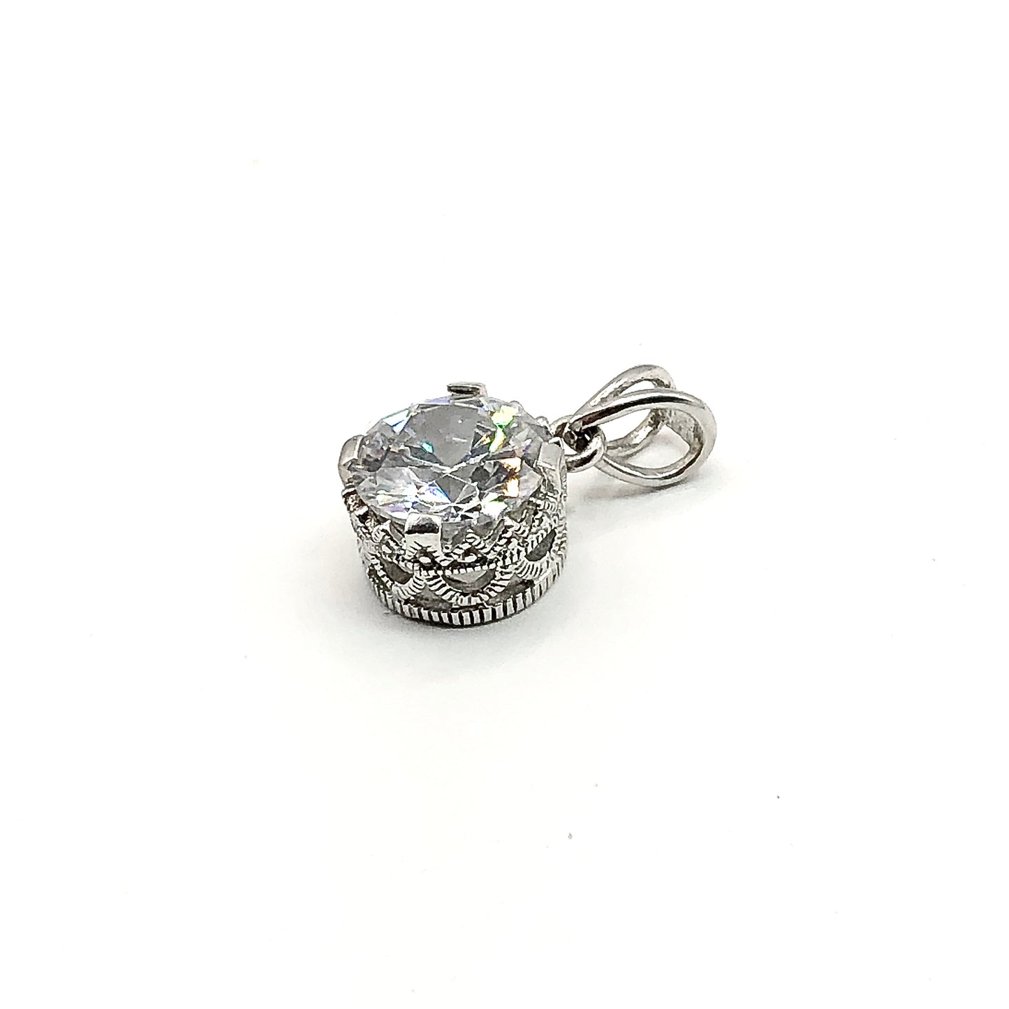 Stone Pendant, Women's White Cubic Zirconia Crown Style Sterling Silver Solitaire Pendant