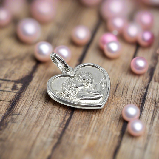 Sterling Silver Mother Child Angel Heart Pendant