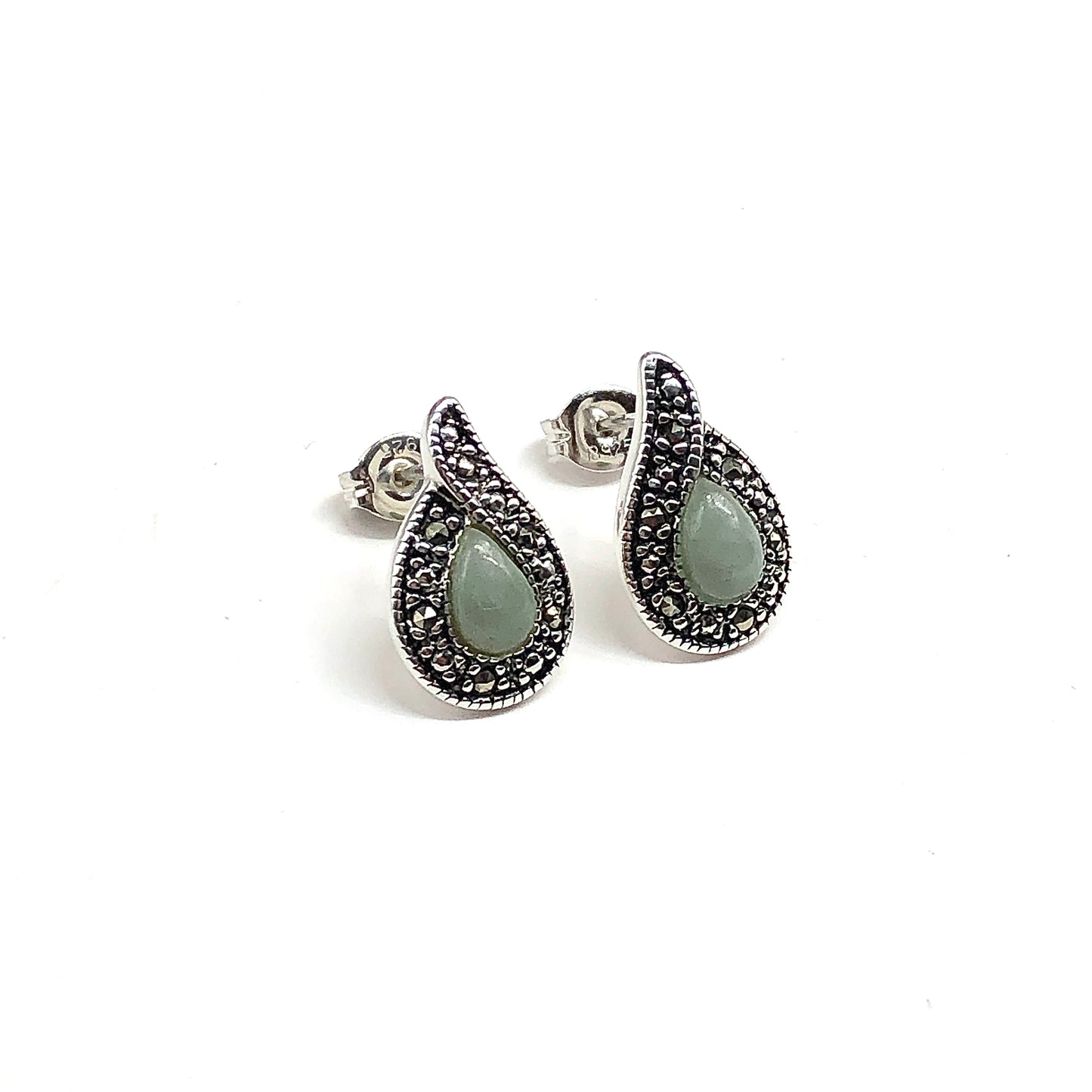 Sterling Silver Jade Stone Stud Earrings