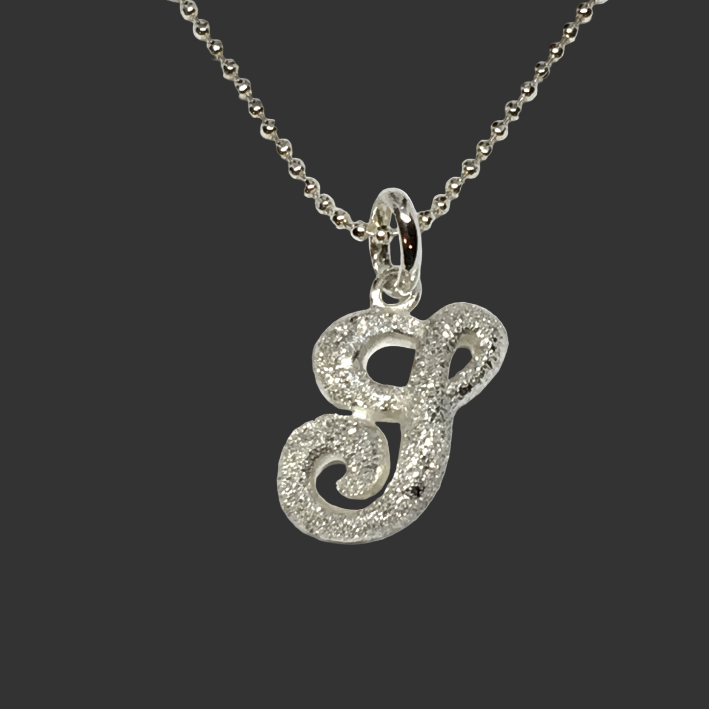 16" Shimmery Sandblasted Letter G Sterling Silver Pendant Necklace