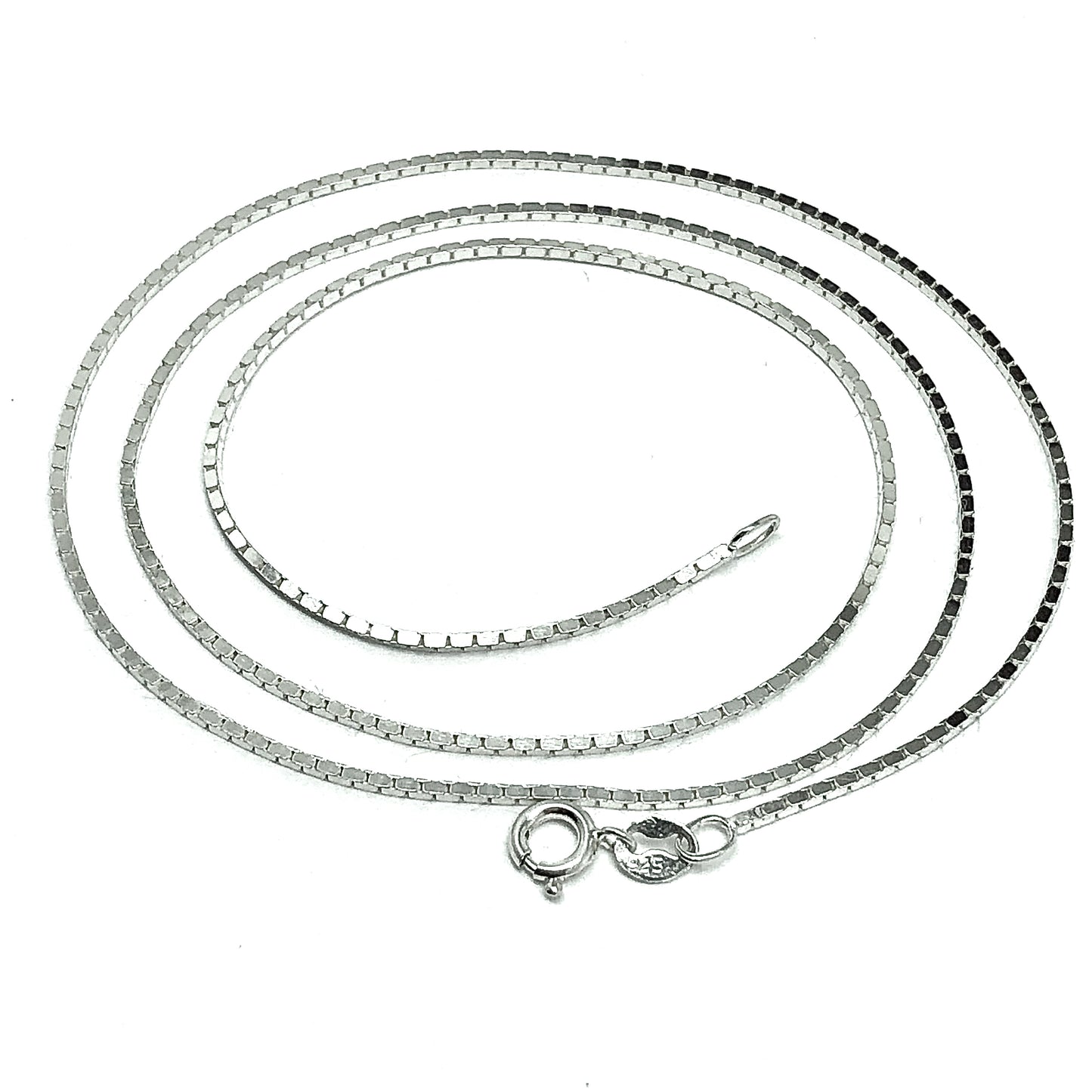 18" Sterling Silver Necklace, Slim 1mm Square Cube Link 925 Silver Box Chain Necklace