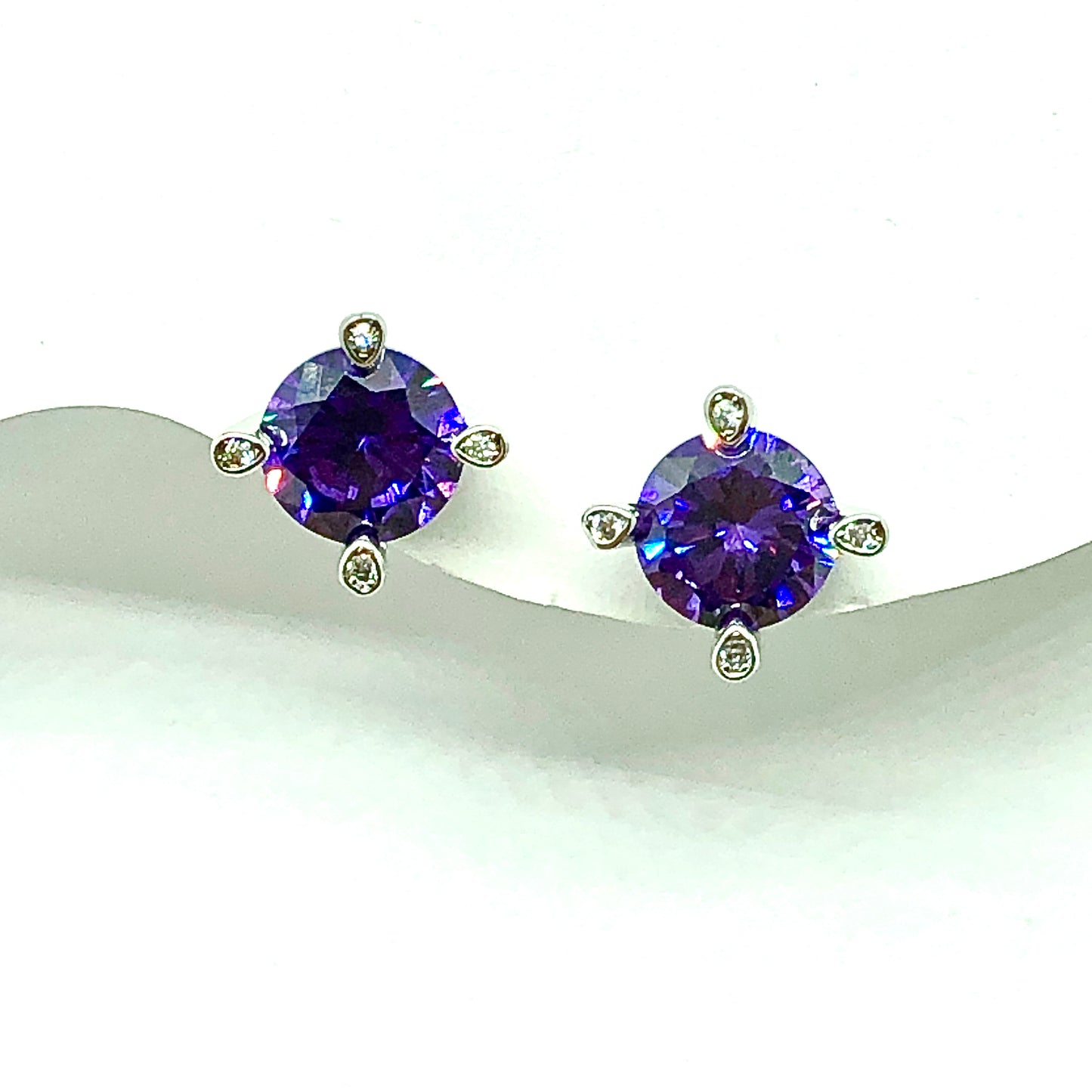 Affordable Used Jewelry - Fancy Sterling Silver 8mm Fiery Amethyst Purple Zirconia Stud Earrings