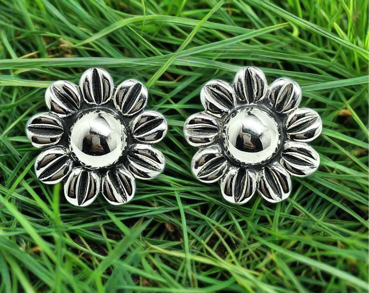 Sterling Silver Coffee Bean Petal Sunflower Earrings