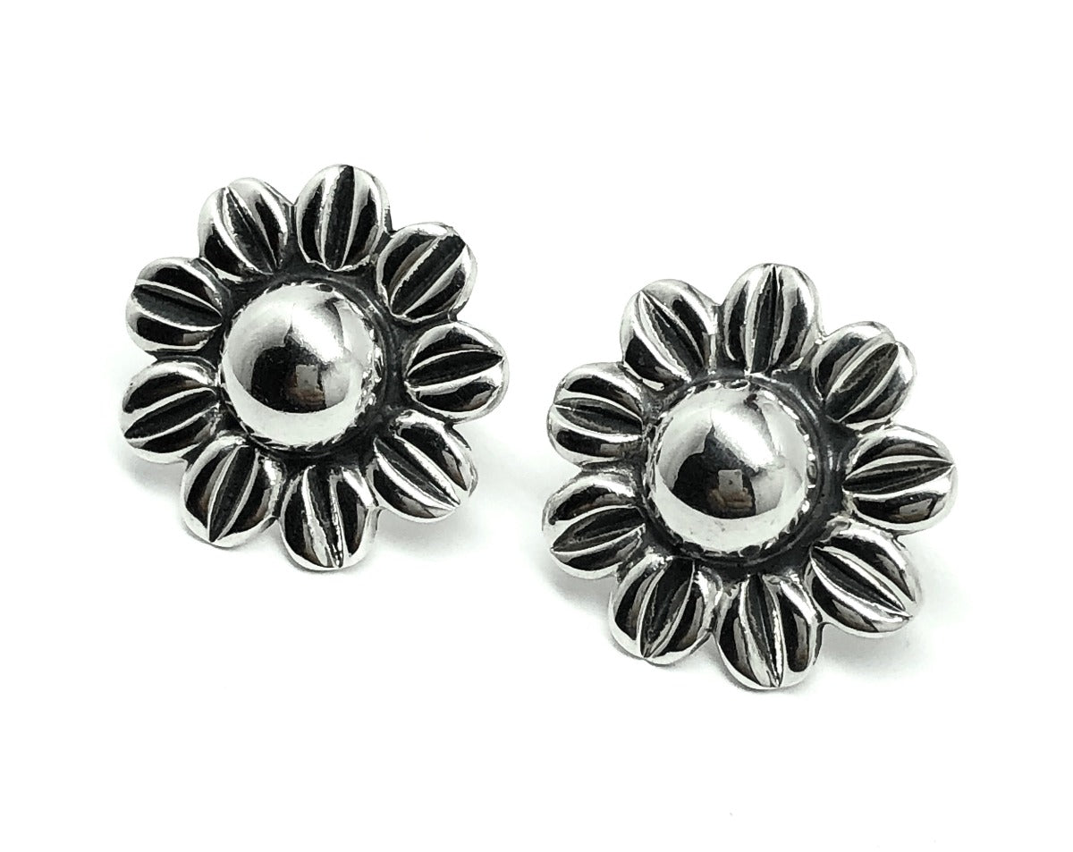 Blingschlingers - Silver Earrings Womens Coffee Bean Petal Design Sunflower Earrings
