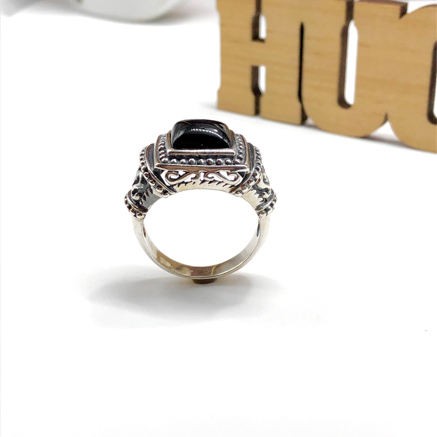 Sterling Silver Black Stone Ring Sz10