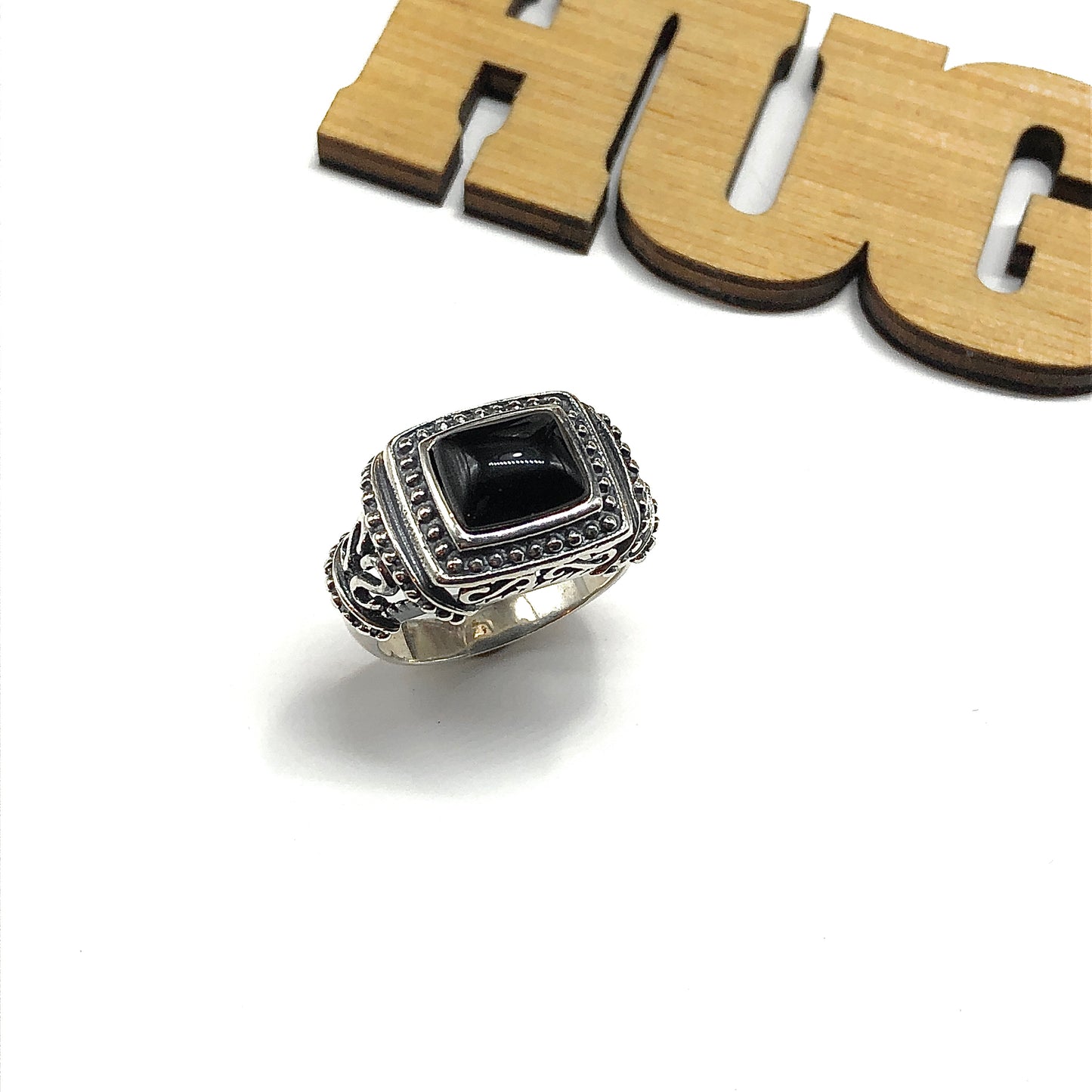 Sterling Silver Black Stone Ring Sz10