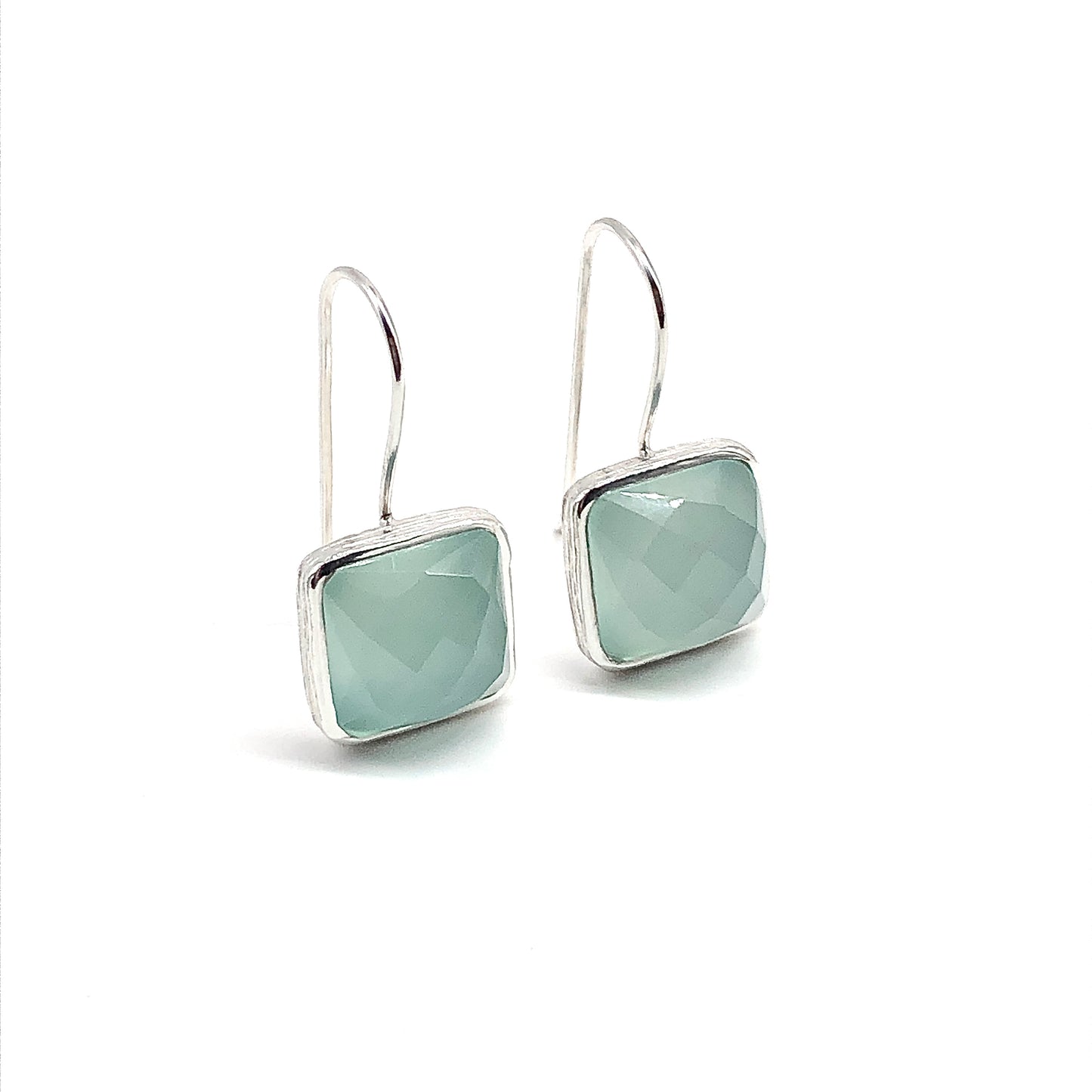 Rose cut Chalcedony Stone Square Drop Sterling Silver Earrings
