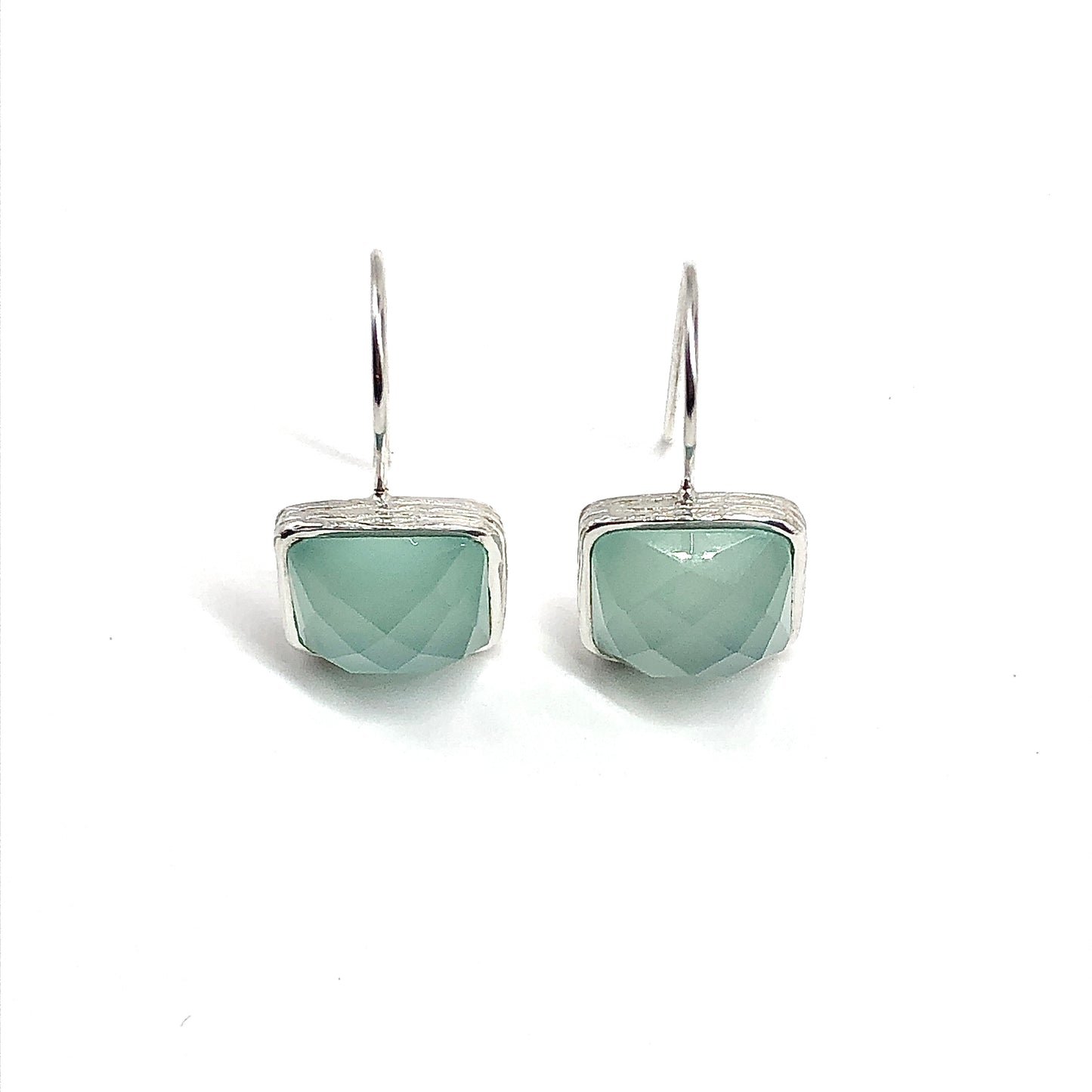 Rose cut Chalcedony Stone Square Drop Sterling Silver Earrings