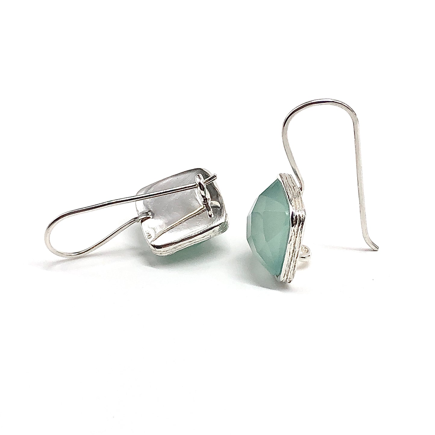 Rose cut Chalcedony Stone Square Drop Sterling Silver Earrings