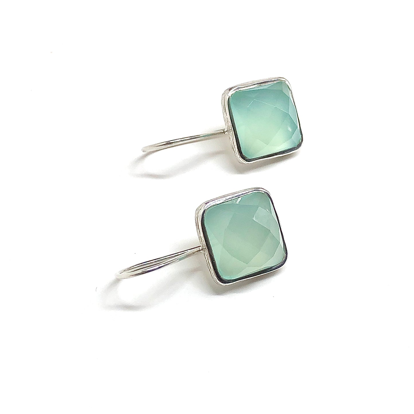 Rose cut Chalcedony Stone Square Drop Sterling Silver Earrings