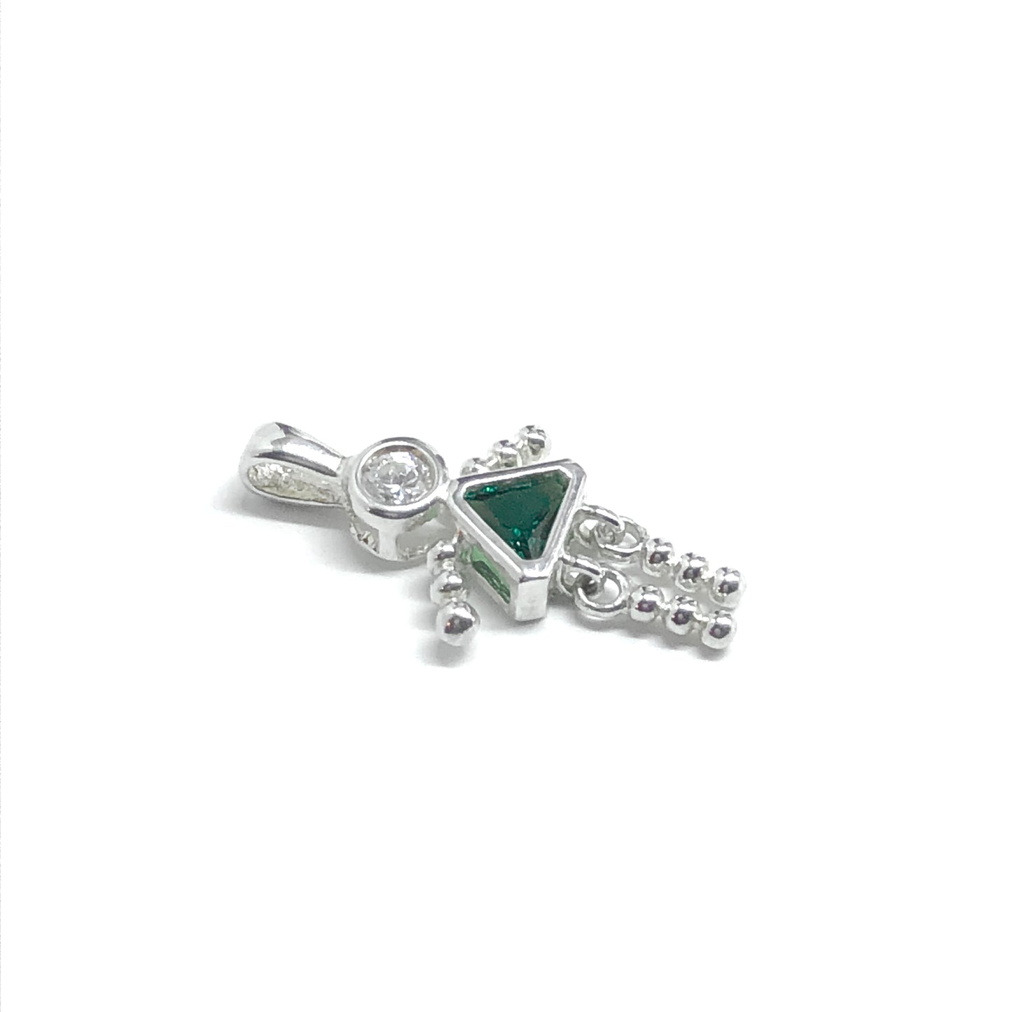 Emerald Green Cz Sterling Silver May Birthstone Girl Pendant