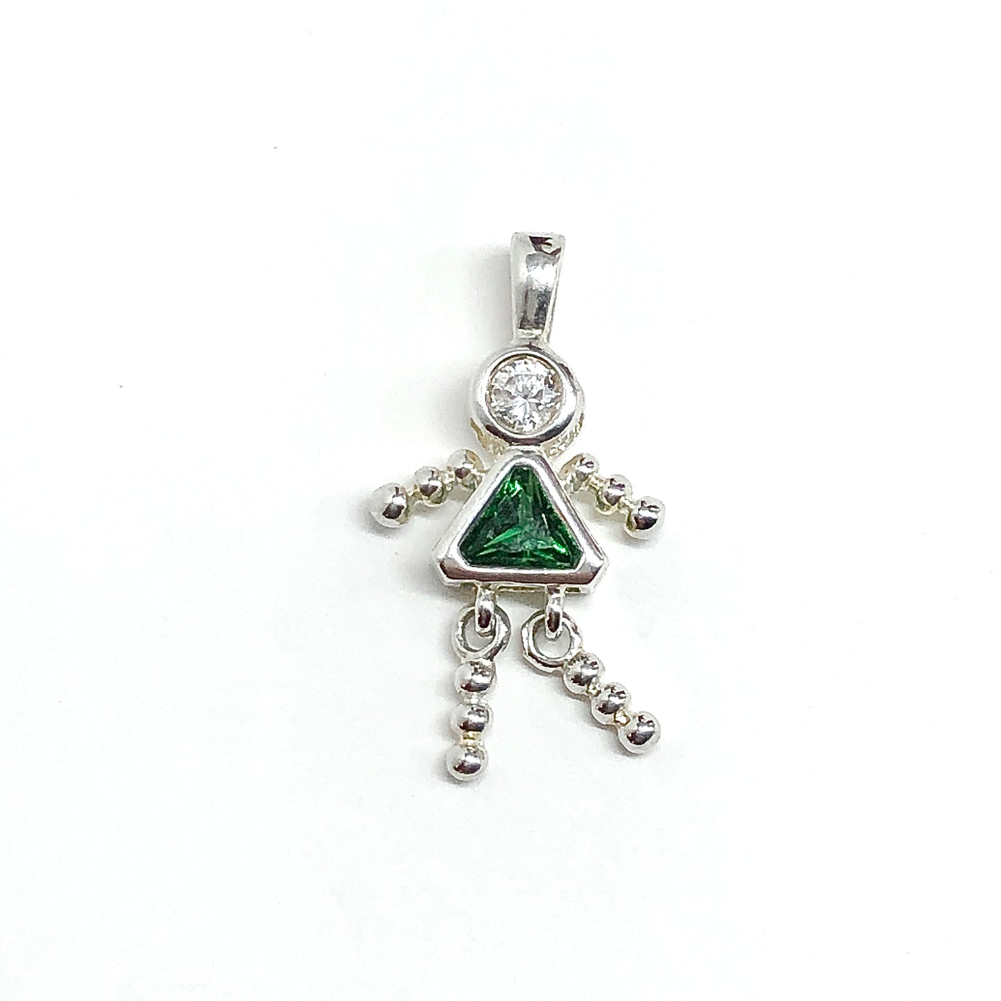 Emerald Green Cz Sterling Silver May Birthstone Girl Pendant