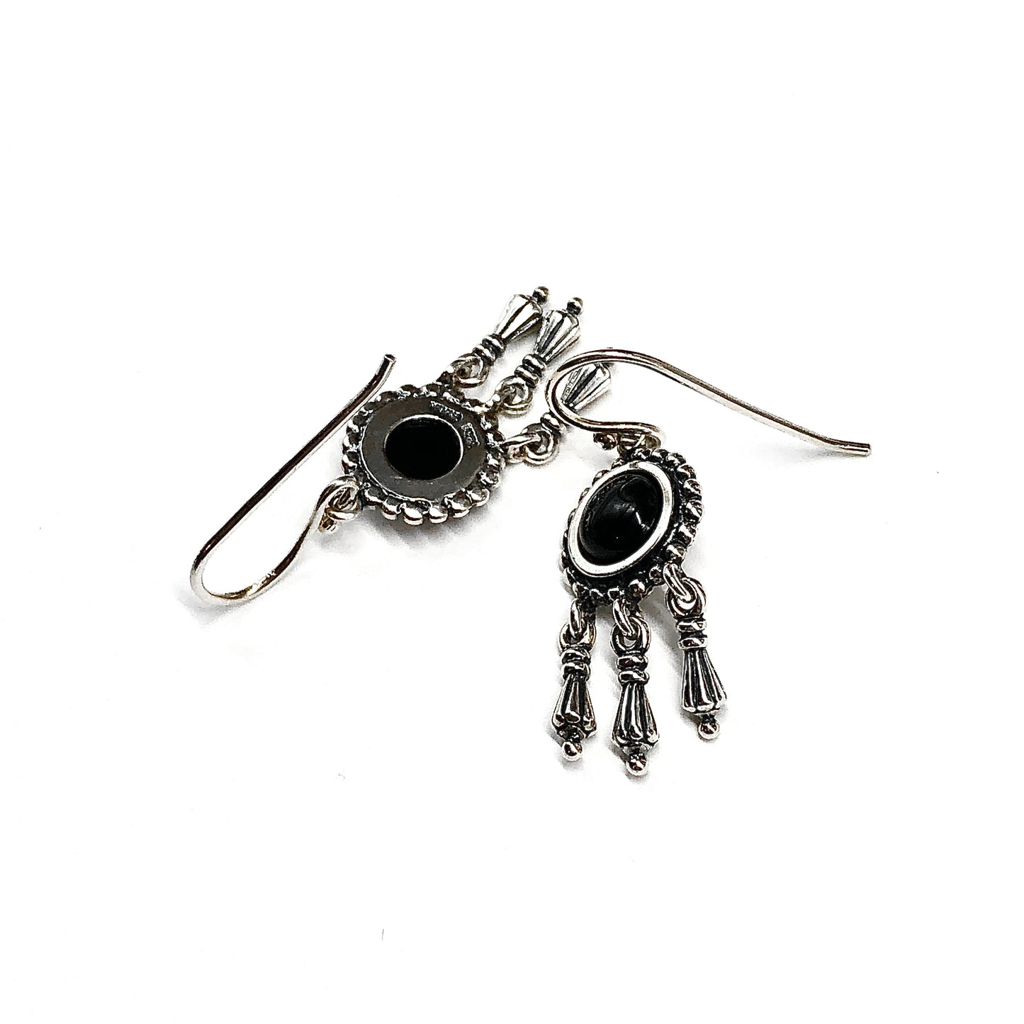Black Stone Sterling Silver Chandelier Earrings