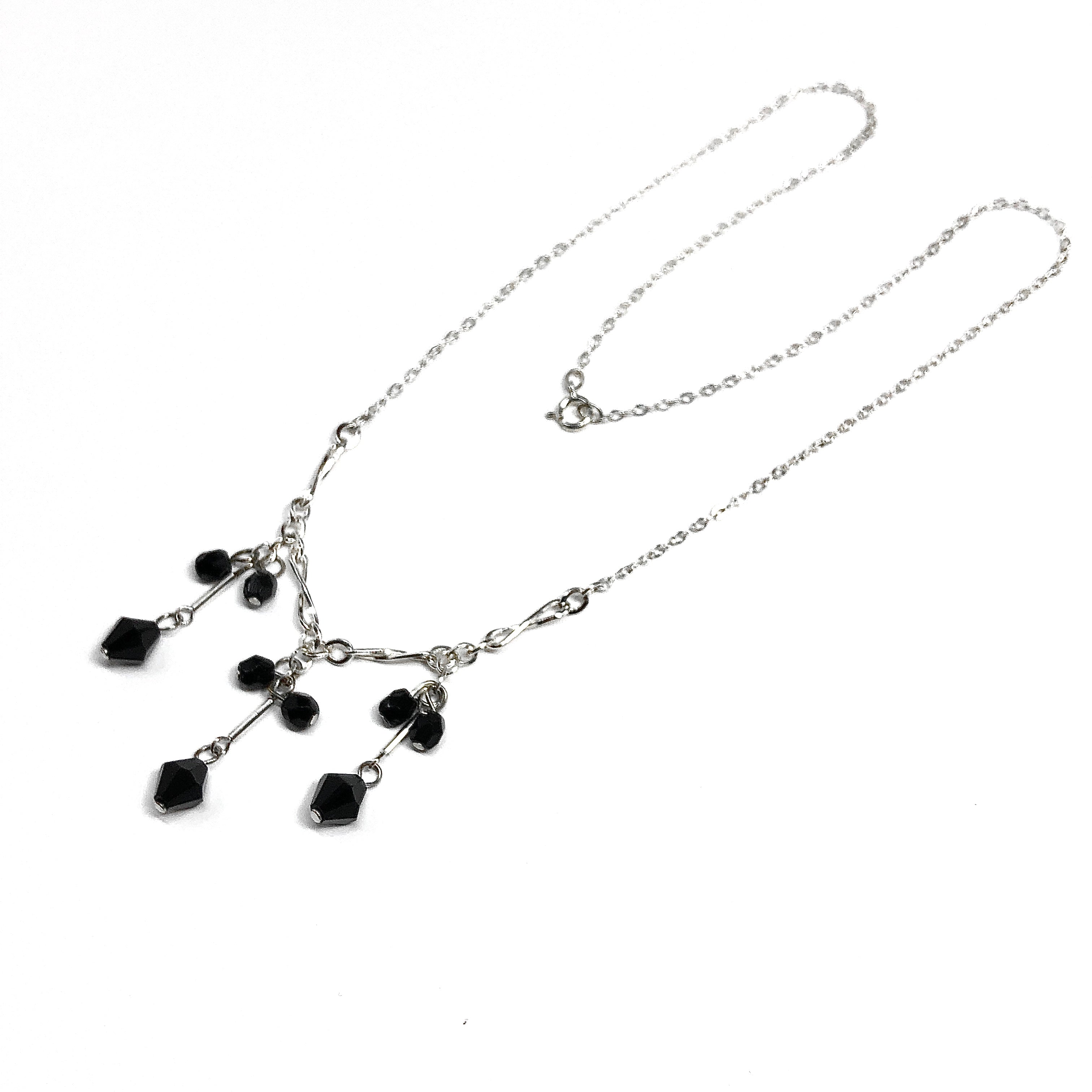 925 Sterling Silver Necklace, 15 3/4in Delicate Black