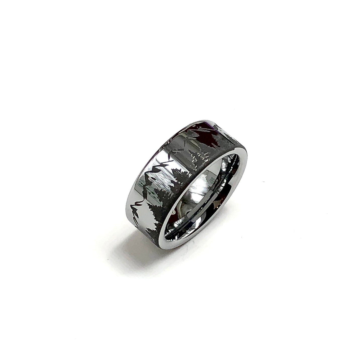 8mm Tungsten Carbide Pine Tree Mountain Pattern Band Ring