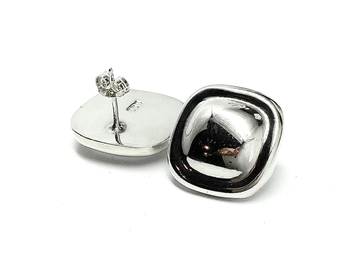 Vintage Womens Bold Square Dome Design Sterling Silver Earrings