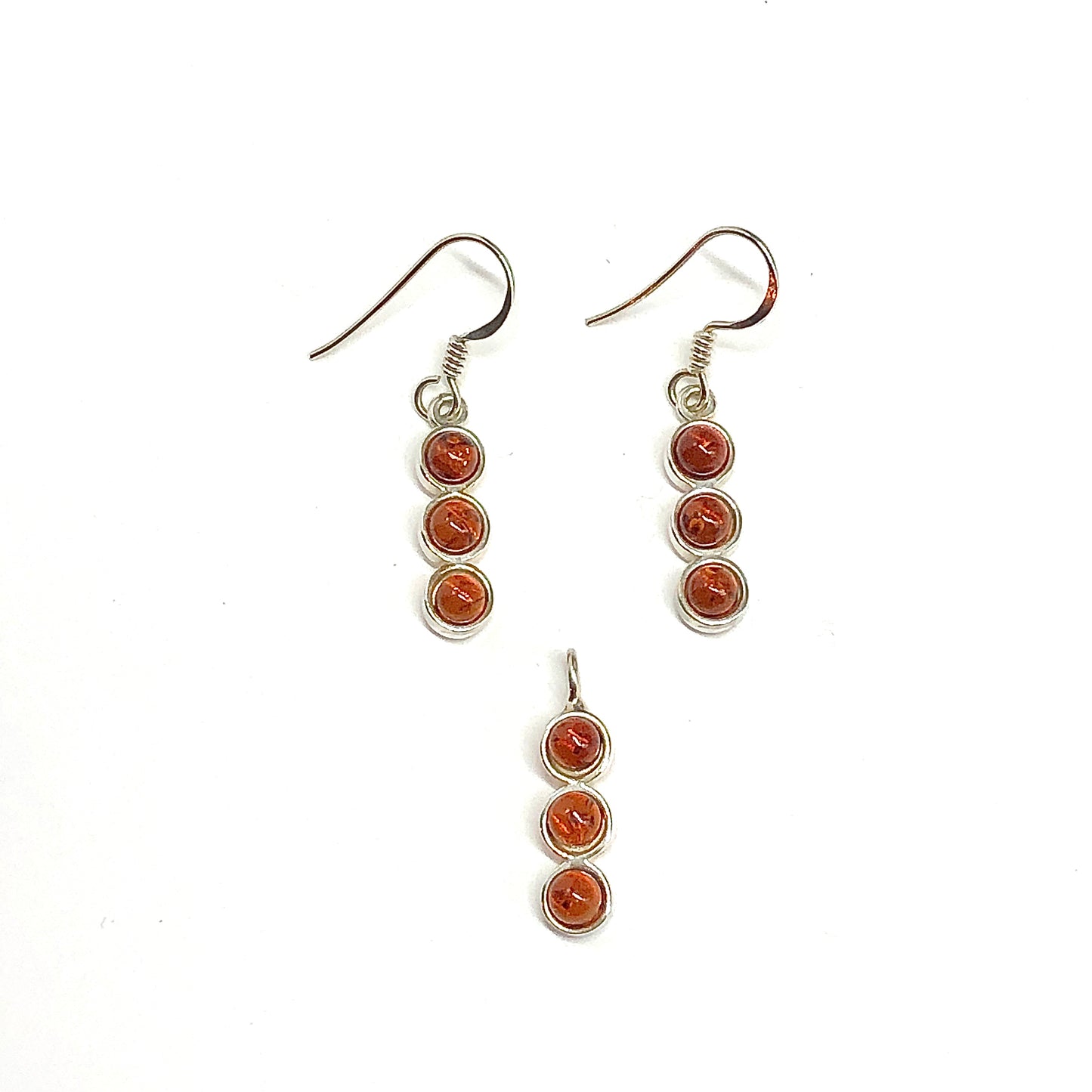 Sterling Silver Amber Earrings - Matching Amber Stone Pendant & Earrings