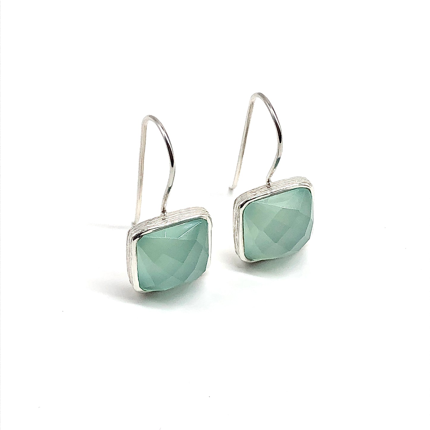 Square Stone Earrings, Womens Elegant Design, Blue Gray 925 Sterling Silver Dangle Earrings