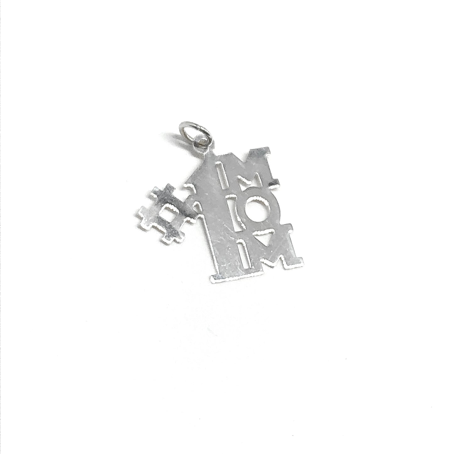 Sterling Silver MOM Charm, Vintage Cutout #1 Mom Charm-holder Style Pendant