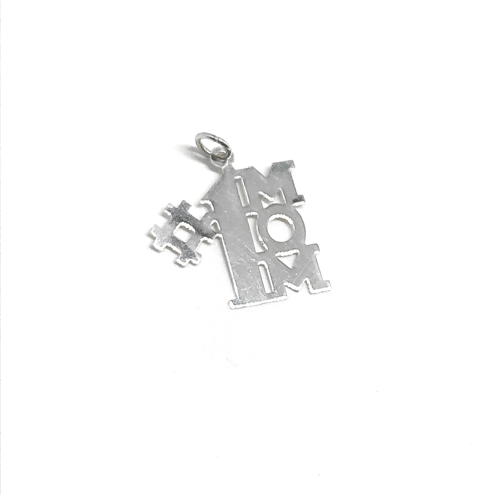 Sterling Silver MOM Charm, Vintage Cutout #1 Mom Charm-holder Style Pendant