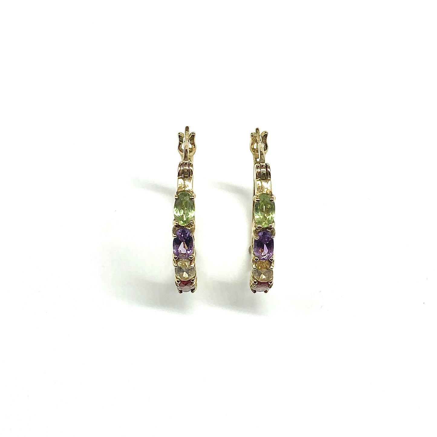 Gold Hoop Earrings - Vintage Jewelry, Gold Plated, 925 Sterling Silver, Multi Oval Gemstone Hoop Earrings