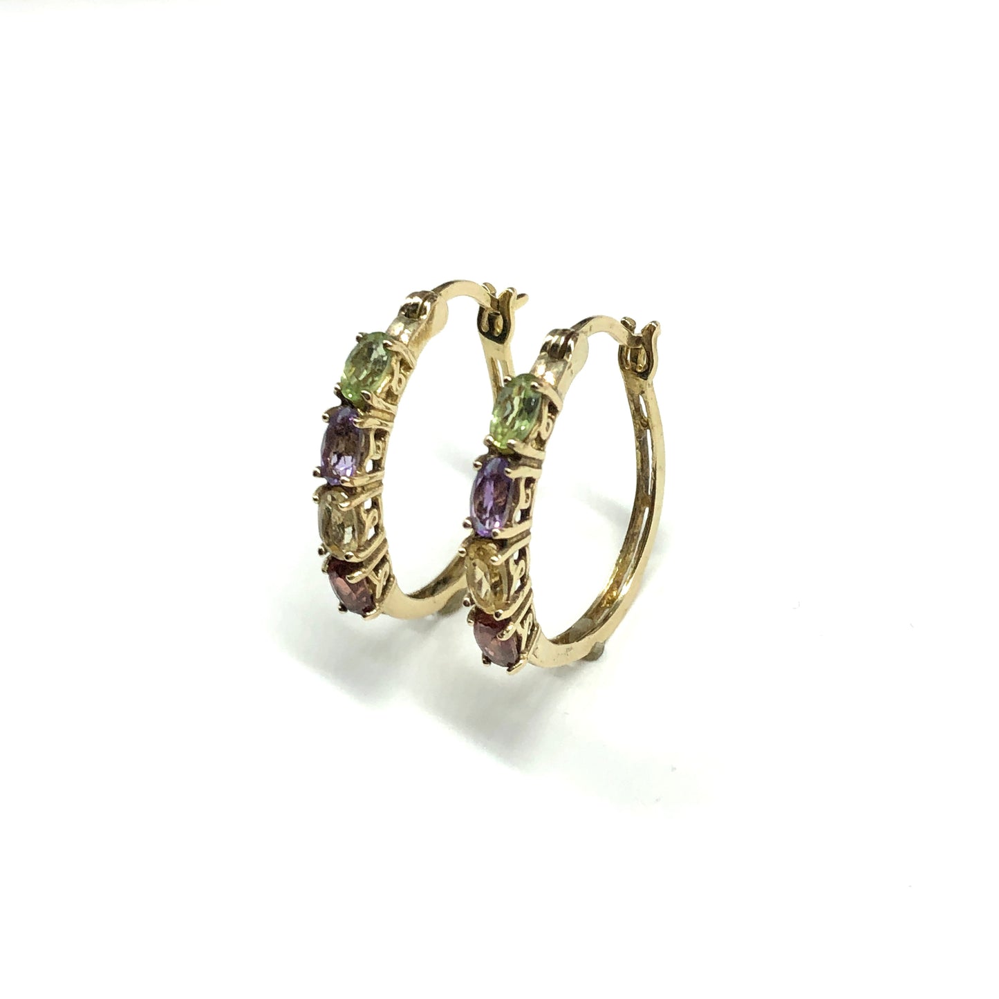 Gold Hoop Earrings - Estate Jewelry, Gold Plated, 925 Sterling Silver, Multi Oval Gemstone Hoop Earrings