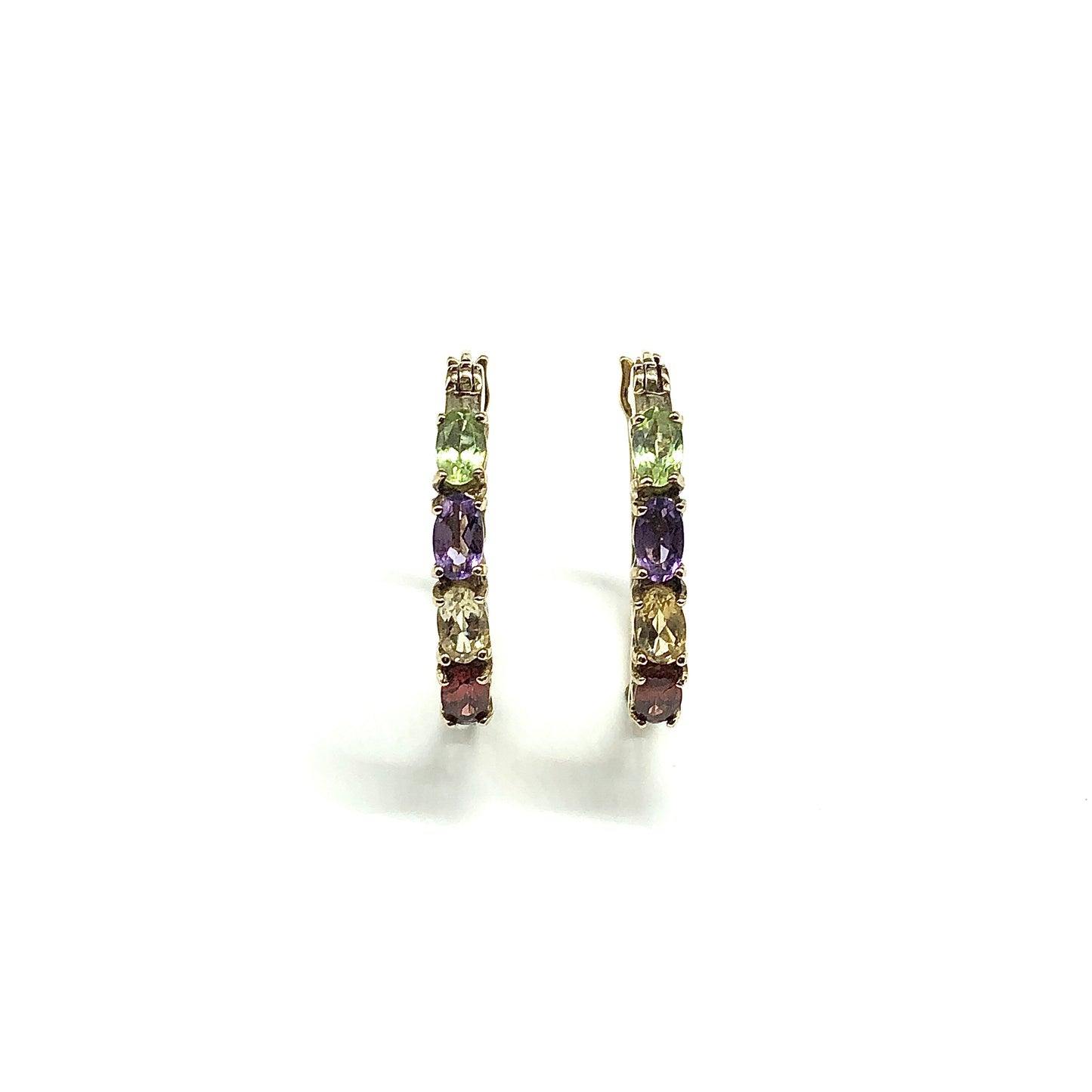 Gold Hoop Earrings - Estate Jewelry, Gold Plated, 925 Sterling Silver, Womens Multi Oval Gemstone Hoop Earrings