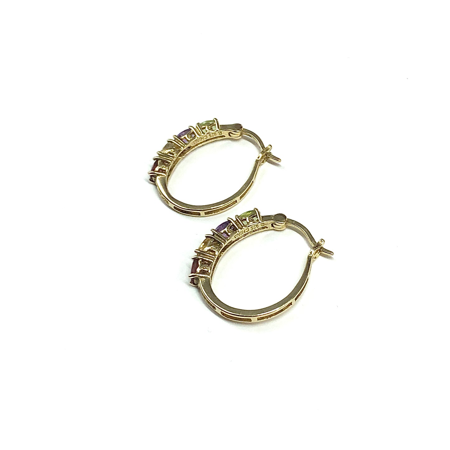 Gold Hoop Earrings - Discount Estate Jewelry, Gold Plated, 925 Sterling Silver, Multi Oval Gemstone Hoop Earrings