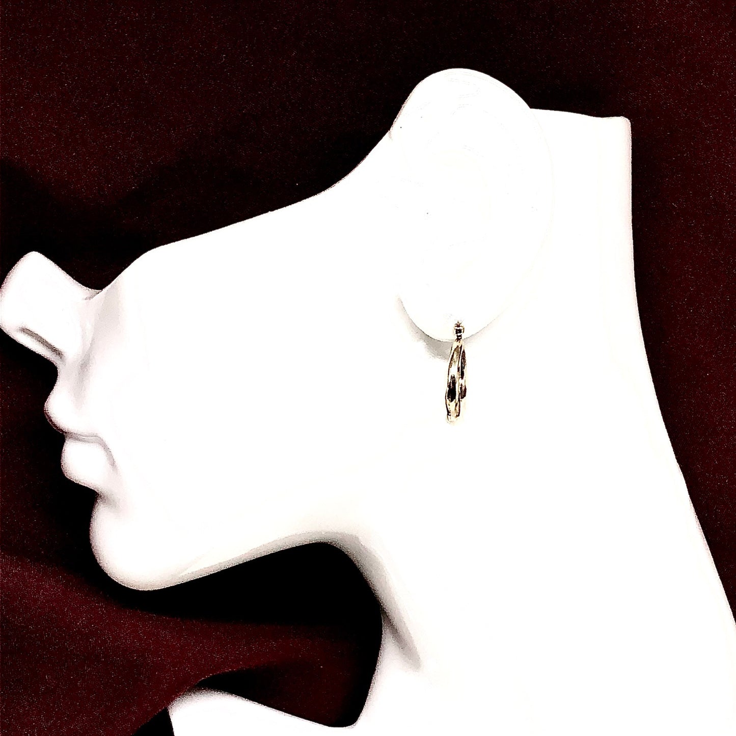 Gold Hoop Earrings, Lightweight 7/8in Sterling Silver Gold Plated Tapered Ribbed Design Earrings