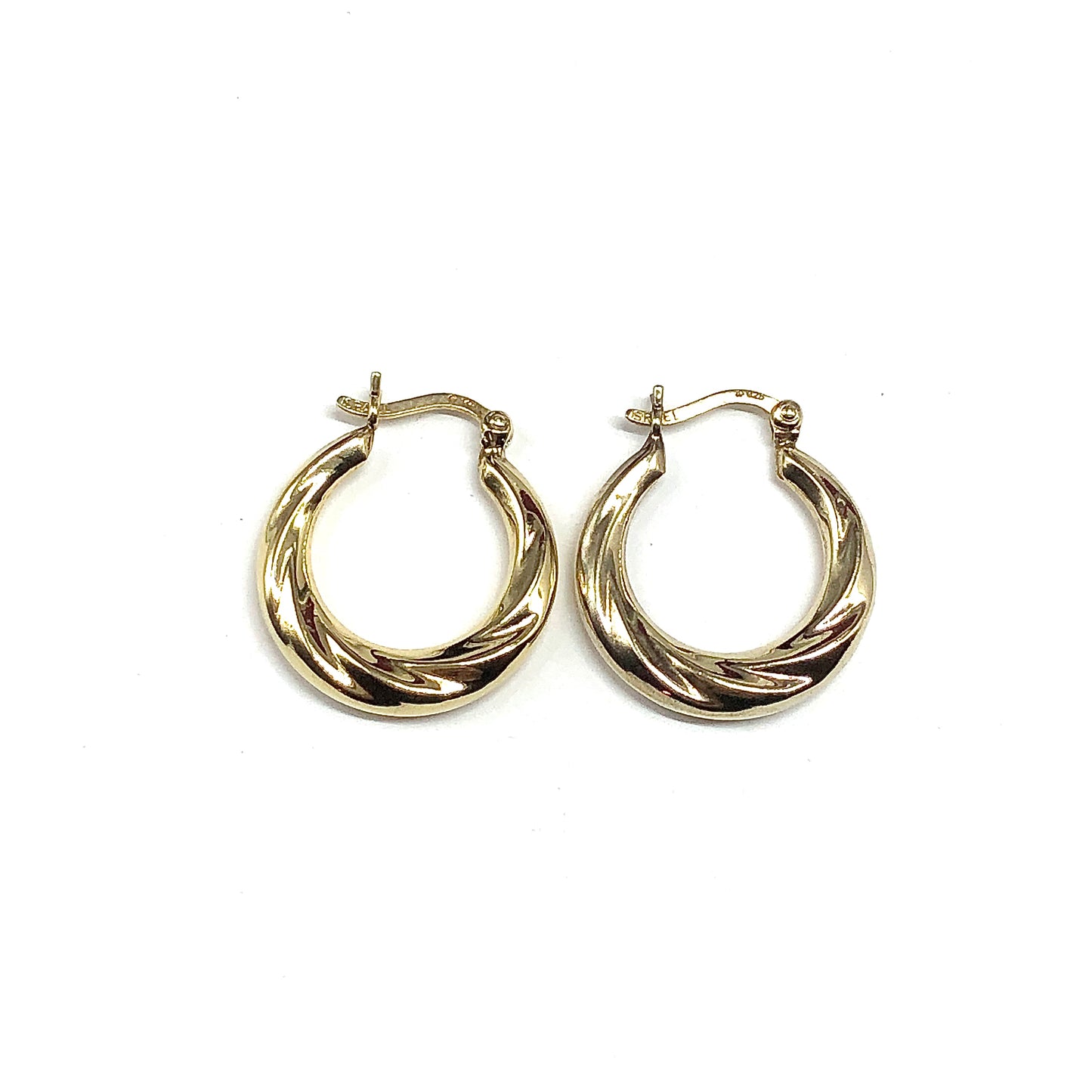 Gold Hoop Earrings, Lightweight 7/8in Sterling Silver Gold Plated Twisted Earrings