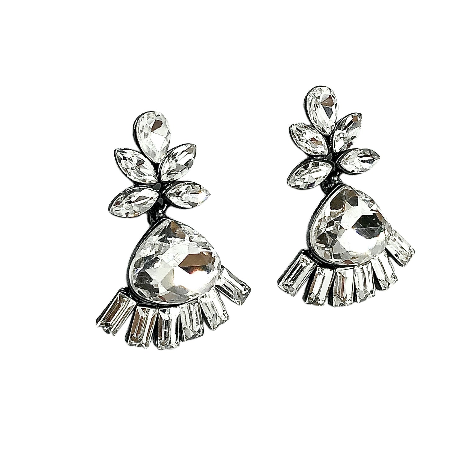 Blingschlingers - Fancy Mirrored White Crystal Glamourizing Dangle Earrings
