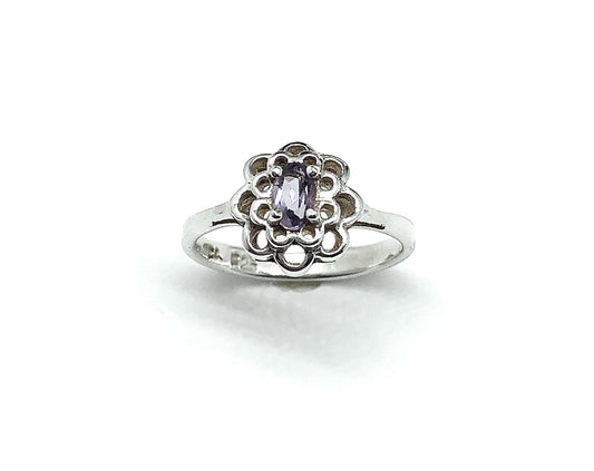 Ring Womens Sterling Silver Petite Filigree Style Purple Amethyst Gemstone