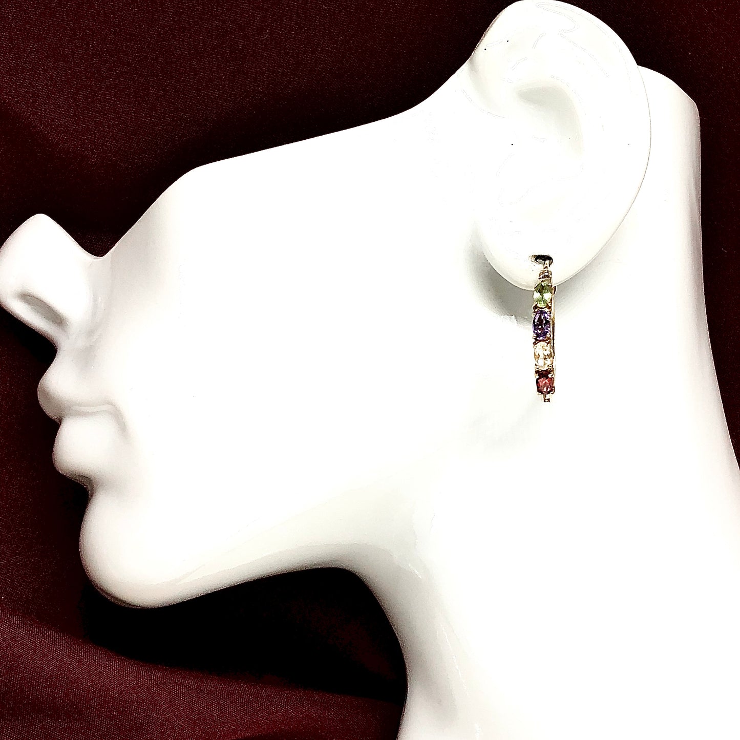 Gold Hoop Earrings - Affordable Estate Jewelry, Gold Plated, 925 Sterling Silver, Multi Oval Gemstone Hoop Earrings