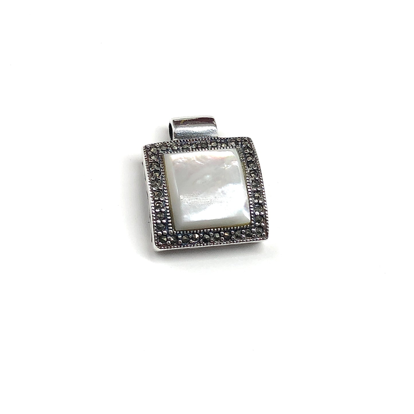 Discount preowned Jewelry - White Pearl Marcasite Stone Pendant, 925 Silver Pendant for Women
