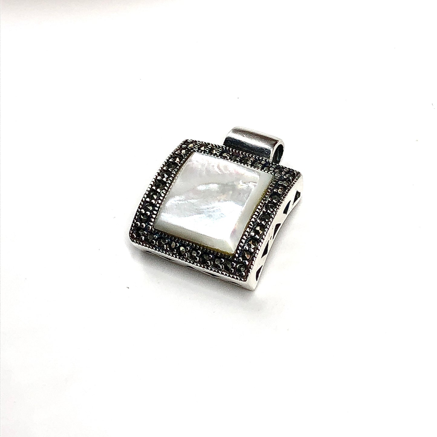 Mother of Pearl Marcasite Stone Sterling Silver Pendant