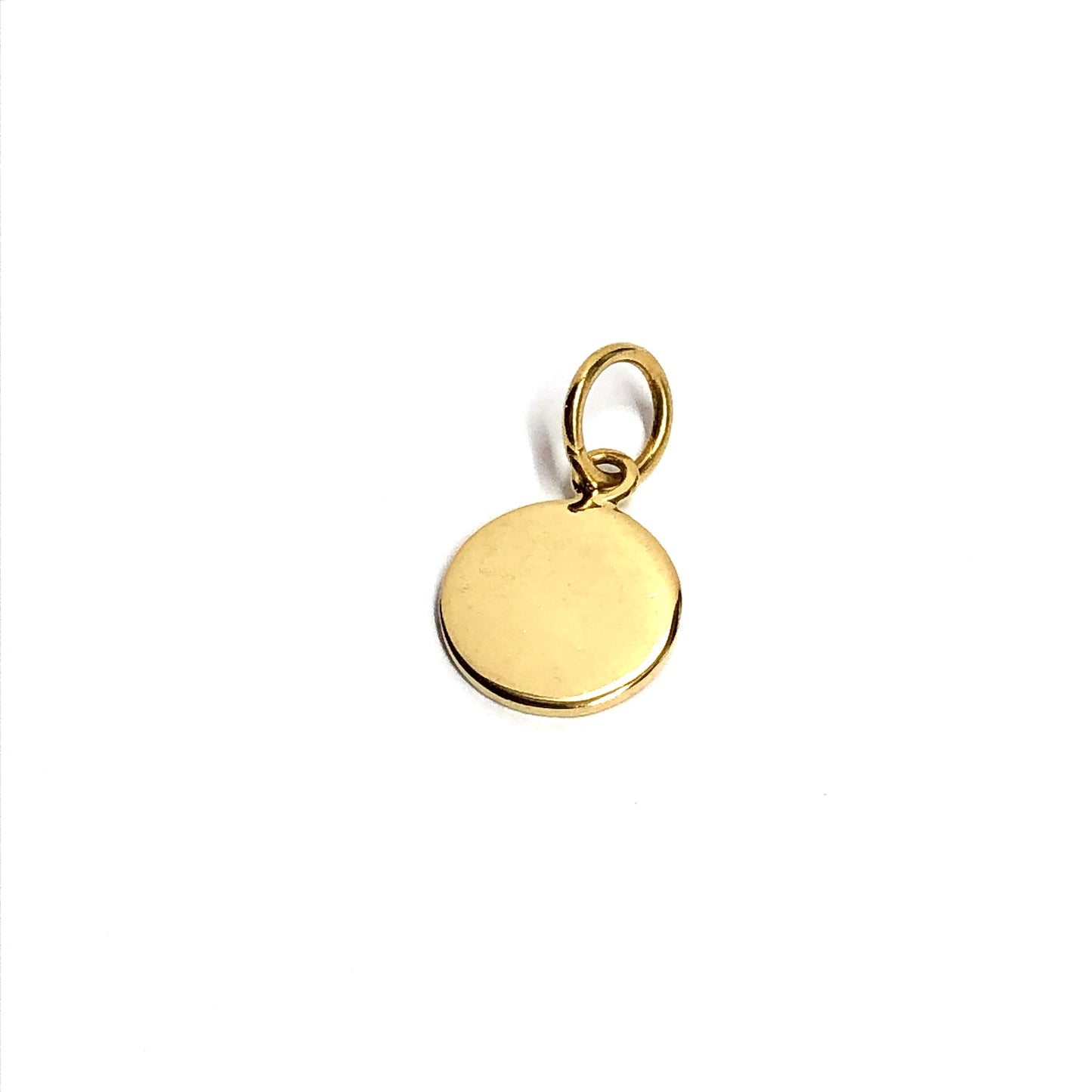 Ladies Yellow Gold Round Charm, Minimalist Style Engravable Sterling Silver Gold Tag Pendant
