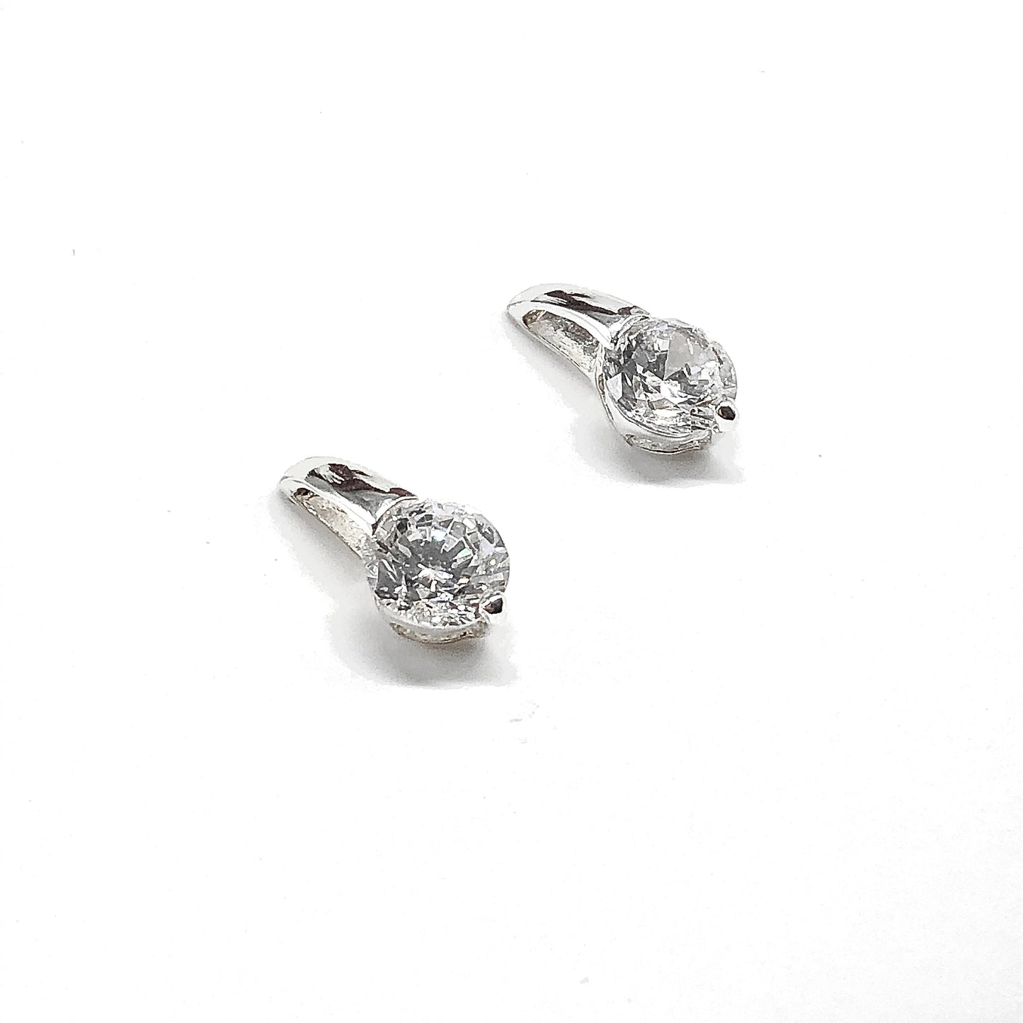 Womens Earrings Single Stone Short Drop Style Sterling Silver Stud Earrings