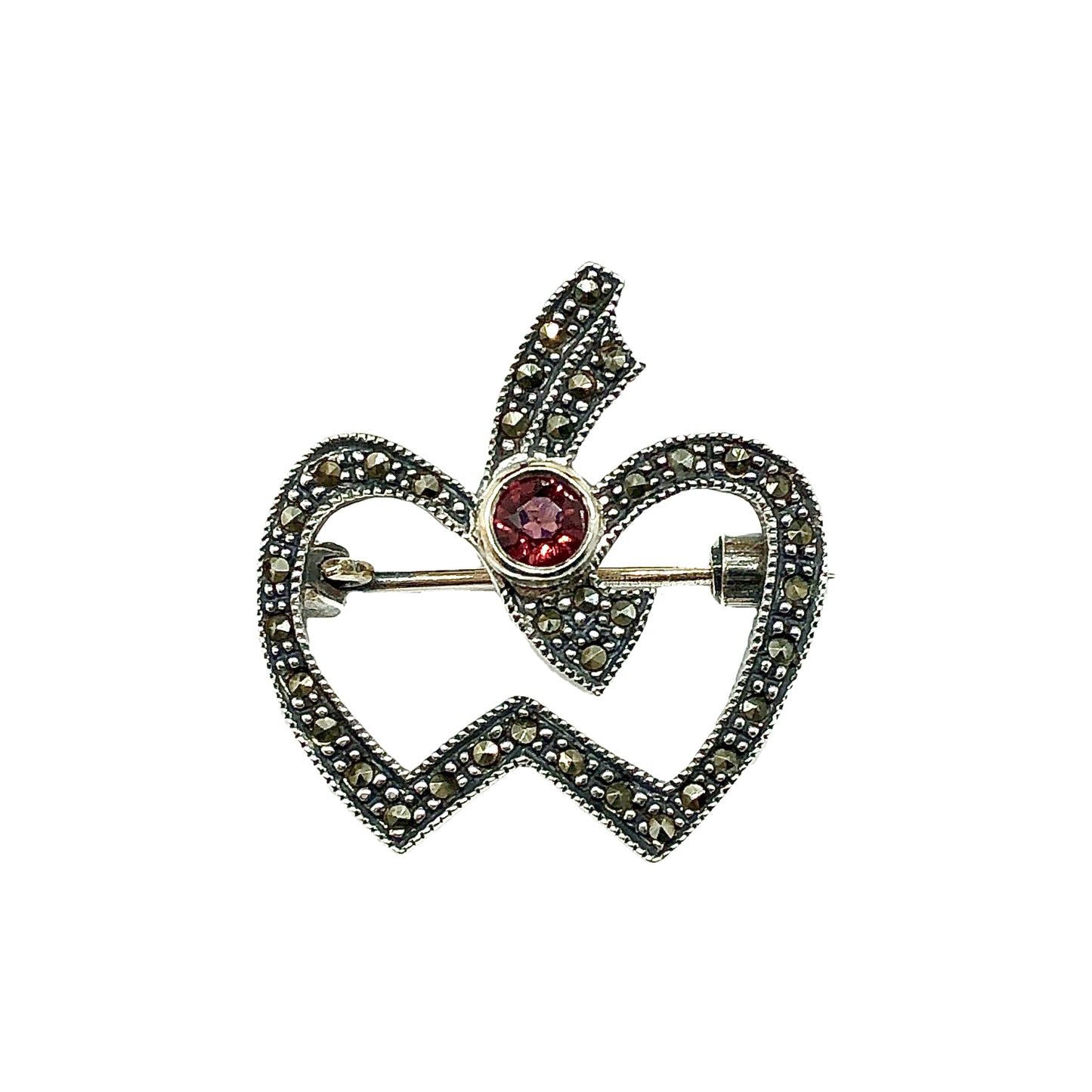Brooches, Lapel Pins | Genuine Sterling Silver Garnet Apple Brooch / Lapel Pin | Vintage Jewelry