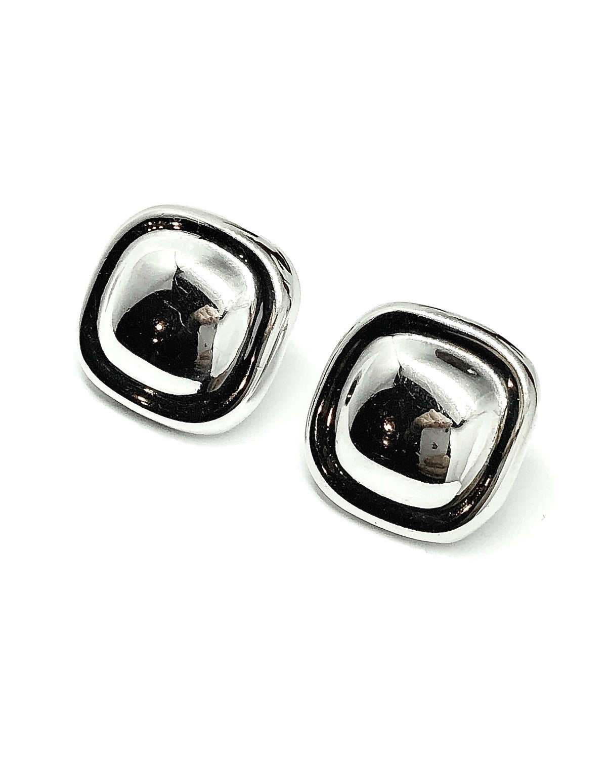 Vintage Womens Bold Square Dome Design Sterling Silver Earrings