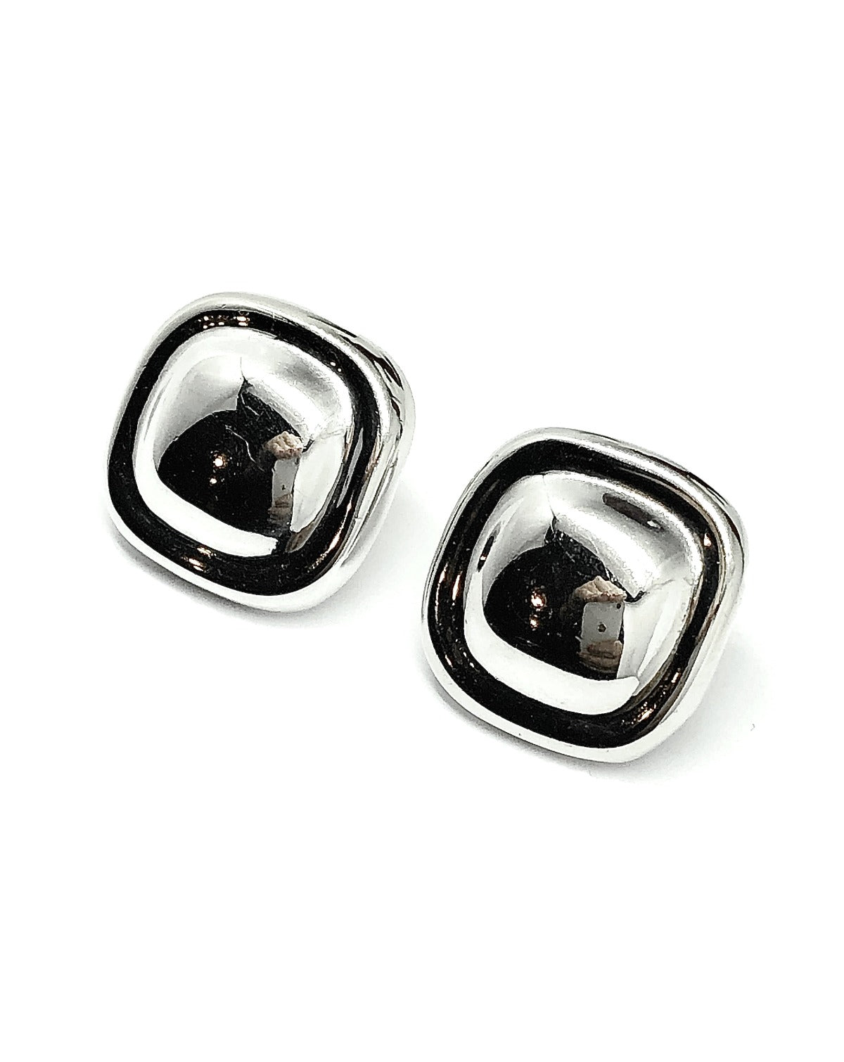 Estate Jewelry online - Vintage Bold Square Dome Design Sterling Silver Earrings
