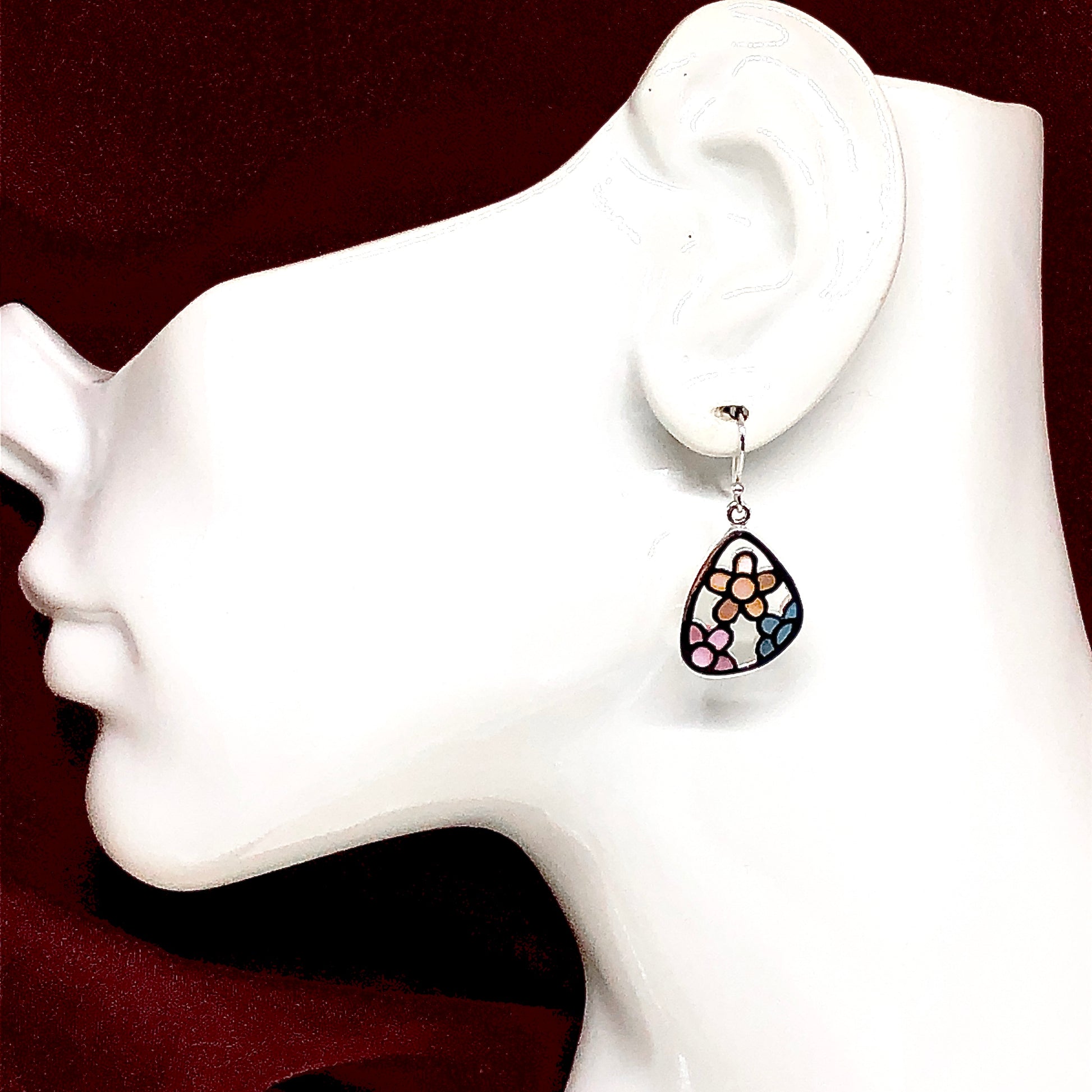 Sterling Silver Dangle Earrings | Womens Pastel Pink Blue Peach Flower Earring Design, 925 Silver Earrings