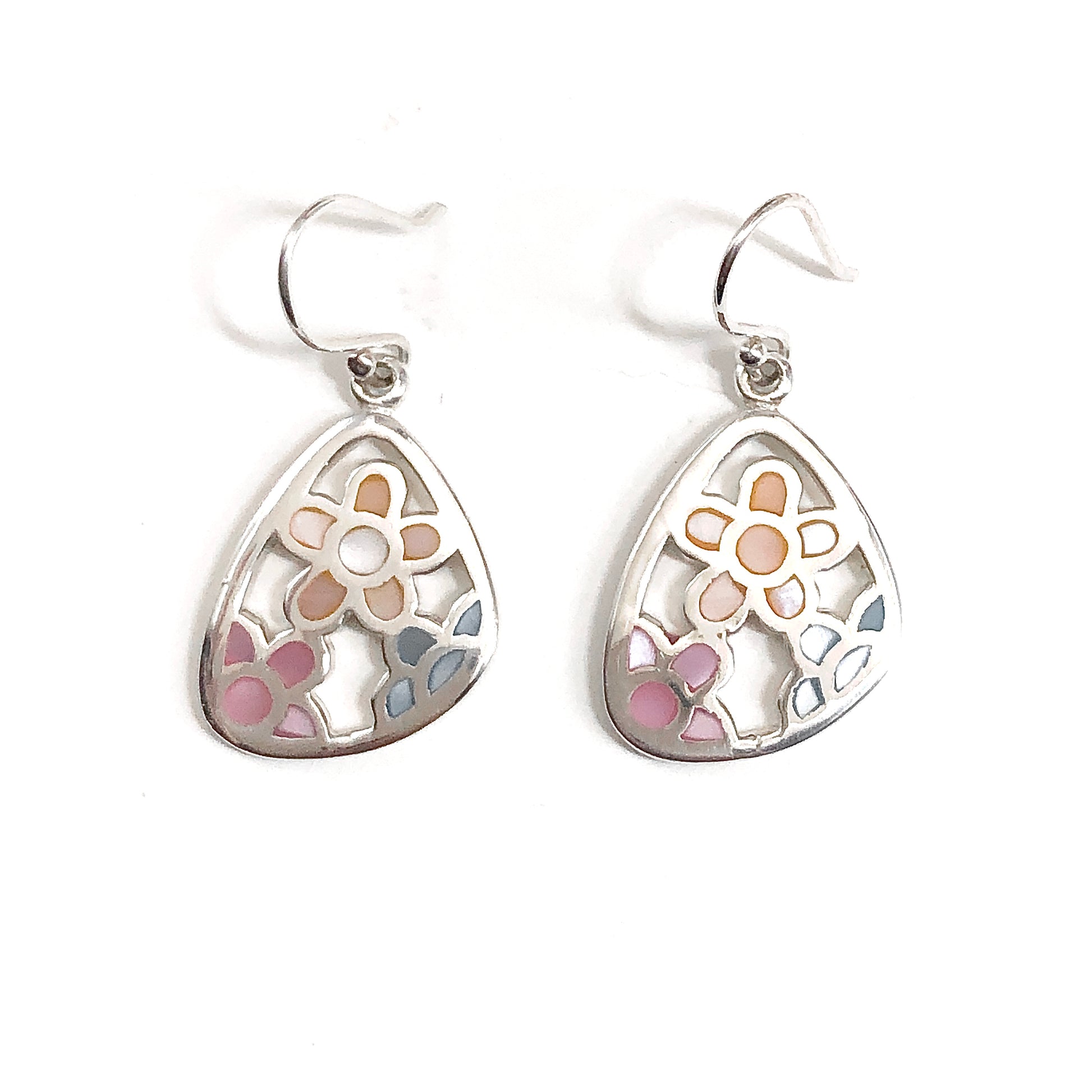 Sterling Silver Earrings | Womens Pastel Pink Blue Peach Flower Earring Design, 925 Silver Earrings