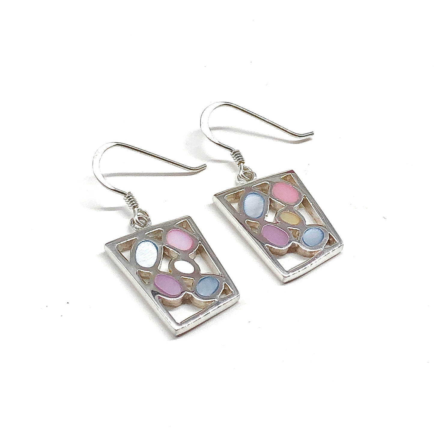 Sterling Silver Dangle Earrings Baby Blue Pink, 925 Silver Geometric Design Earrings